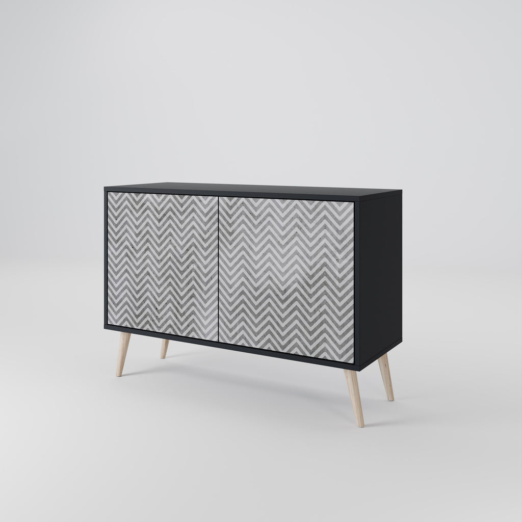CONCRETE ZIG ZAG 2-Door Sideboard in Black Finish