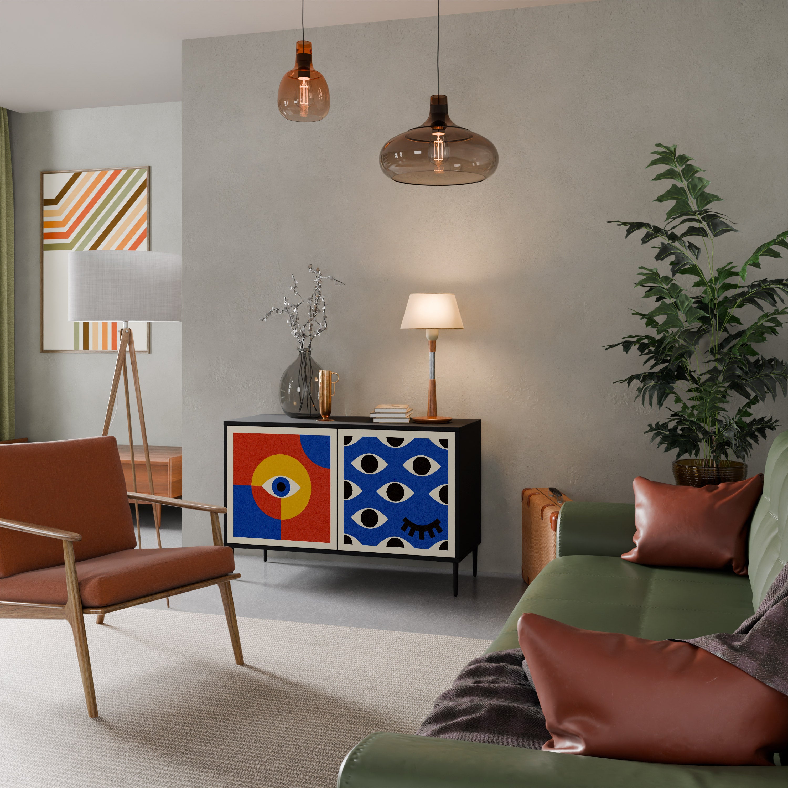 GEOMETRIC EYES 2-Door Sideboard in Black Finish