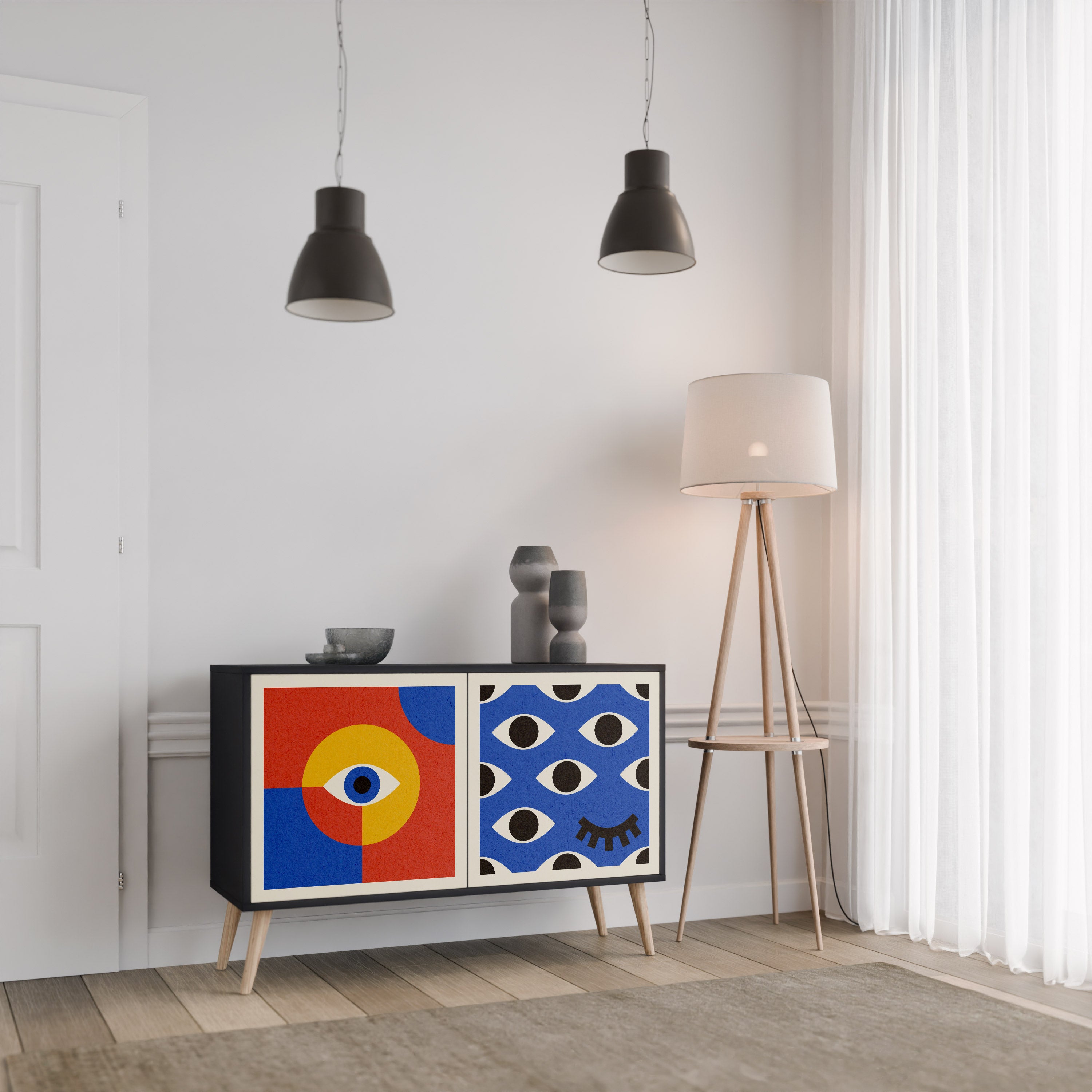 GEOMETRIC EYES 2-Door Sideboard in Black Finish