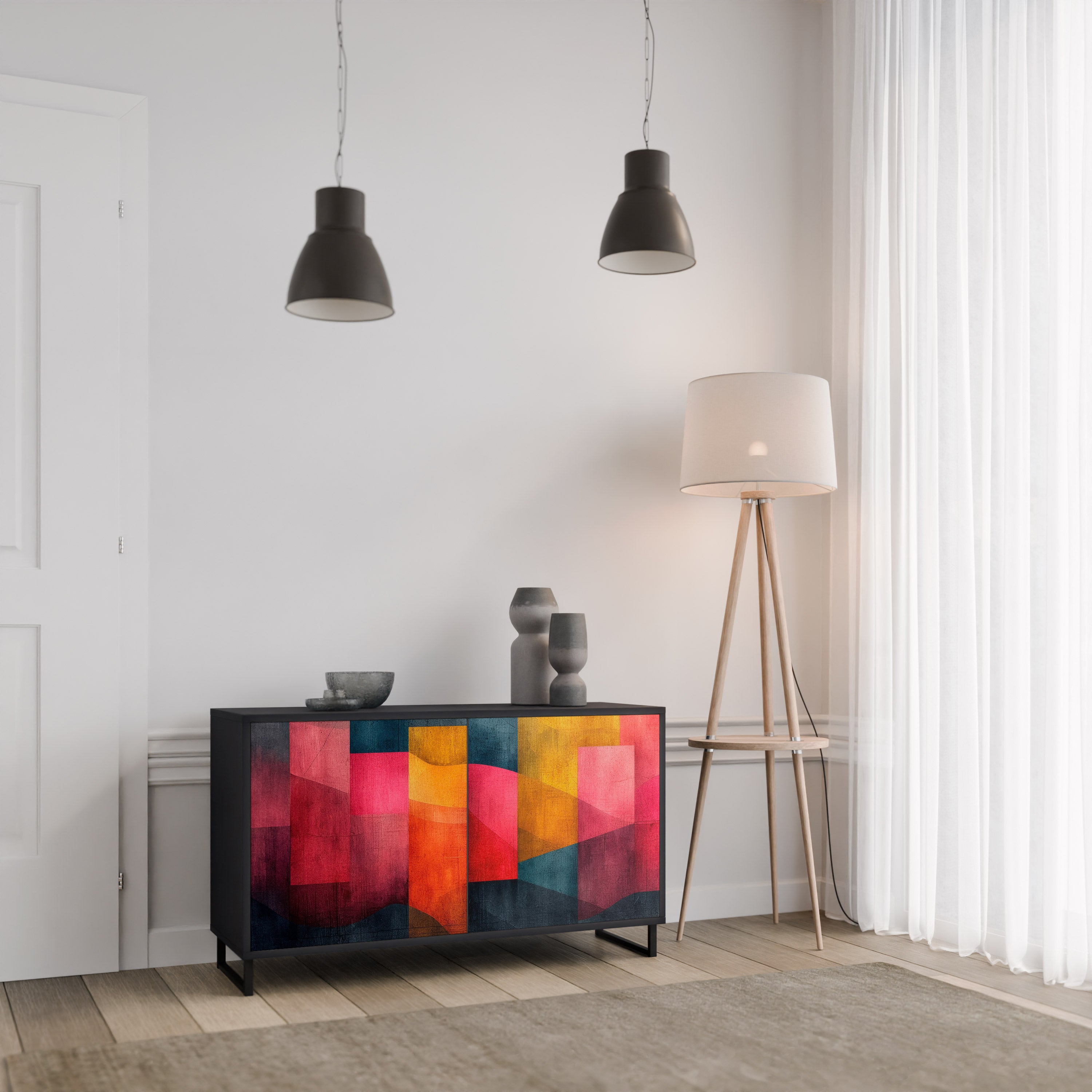 COLORFUL SOUNDS 2-Door Sideboard in Black Finish