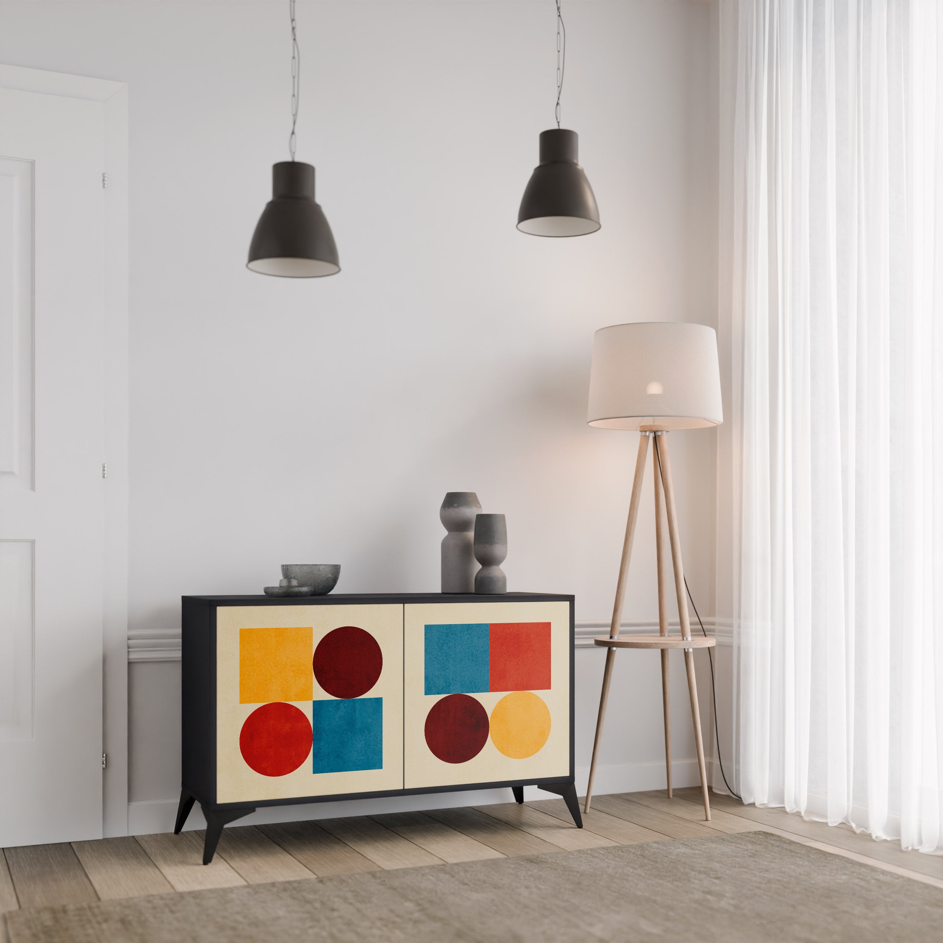 GEOMETRIC PUZZLE 2-Door Sideboard in Black Finish