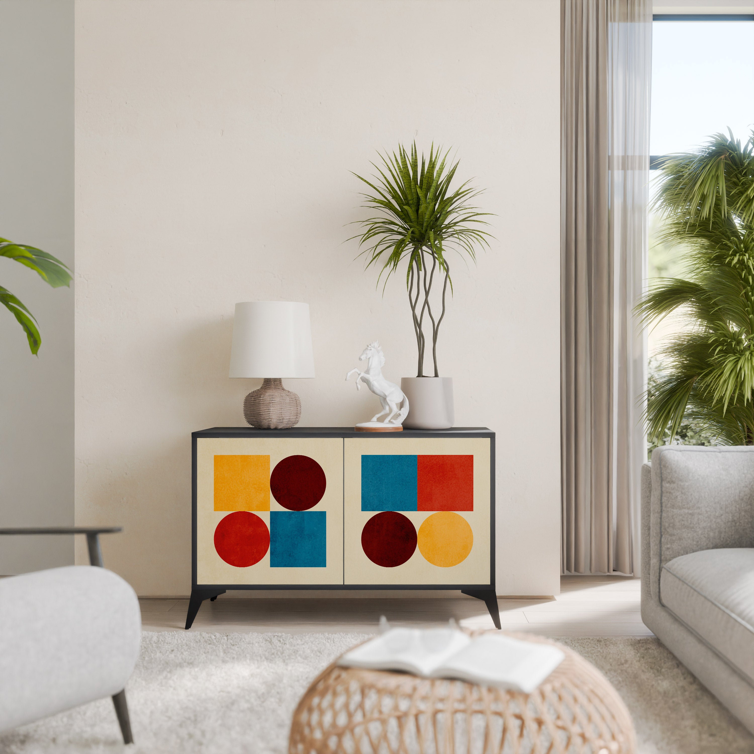 GEOMETRIC PUZZLE 2-Door Sideboard in Black Finish