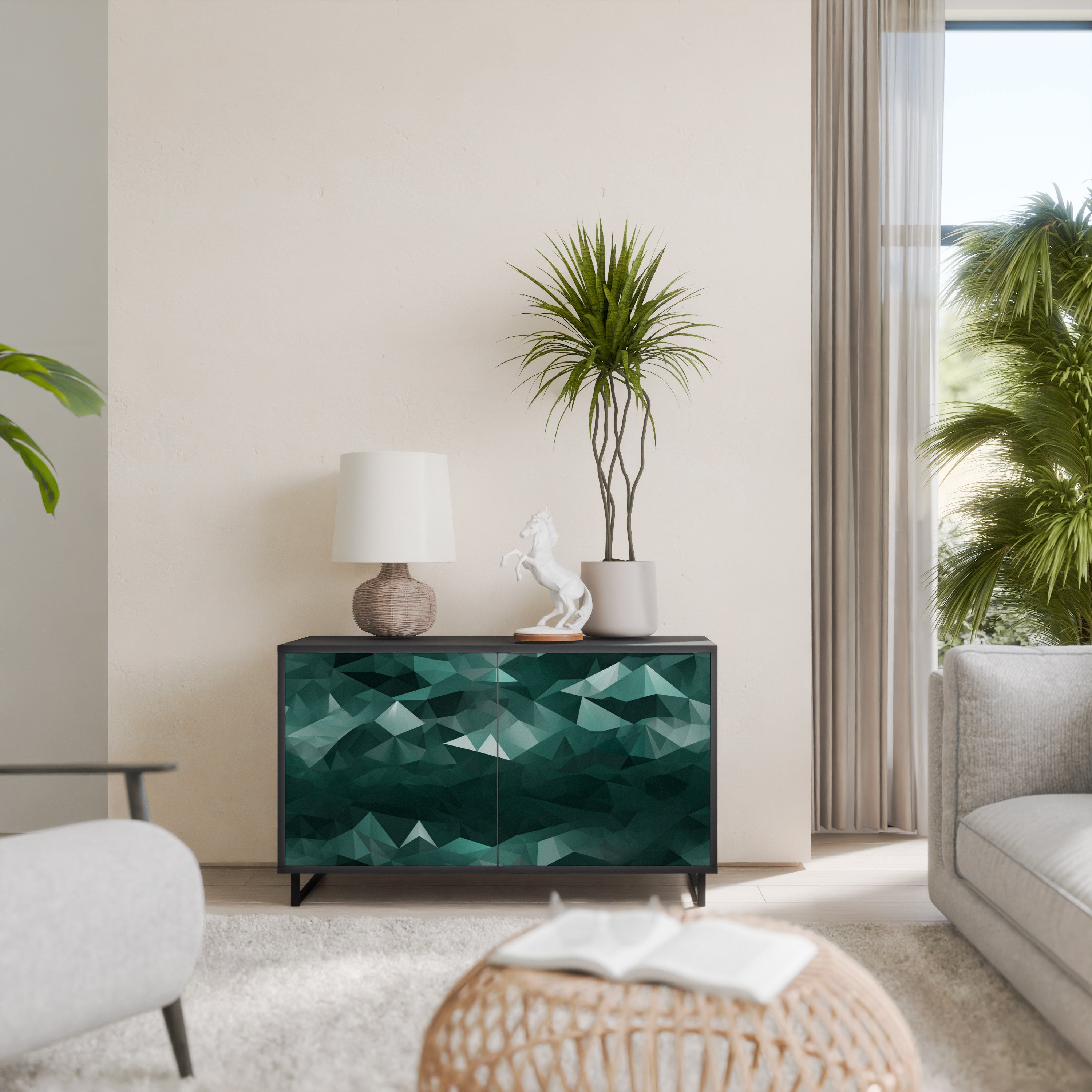 POLYGONAL FLOATING 2-Door Sideboard in Black Finish