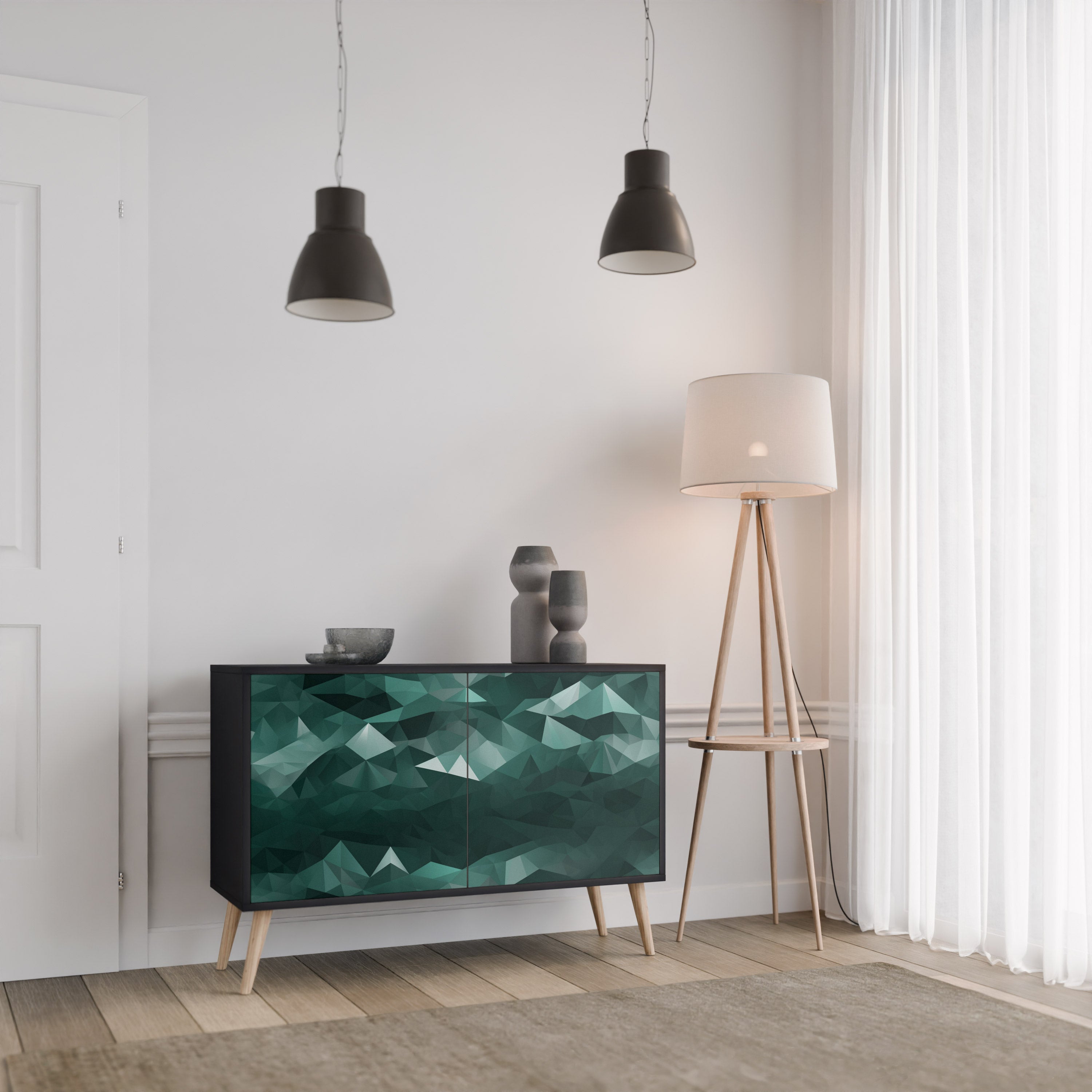 POLYGONAL FLOATING 2-Door Sideboard in Black Finish