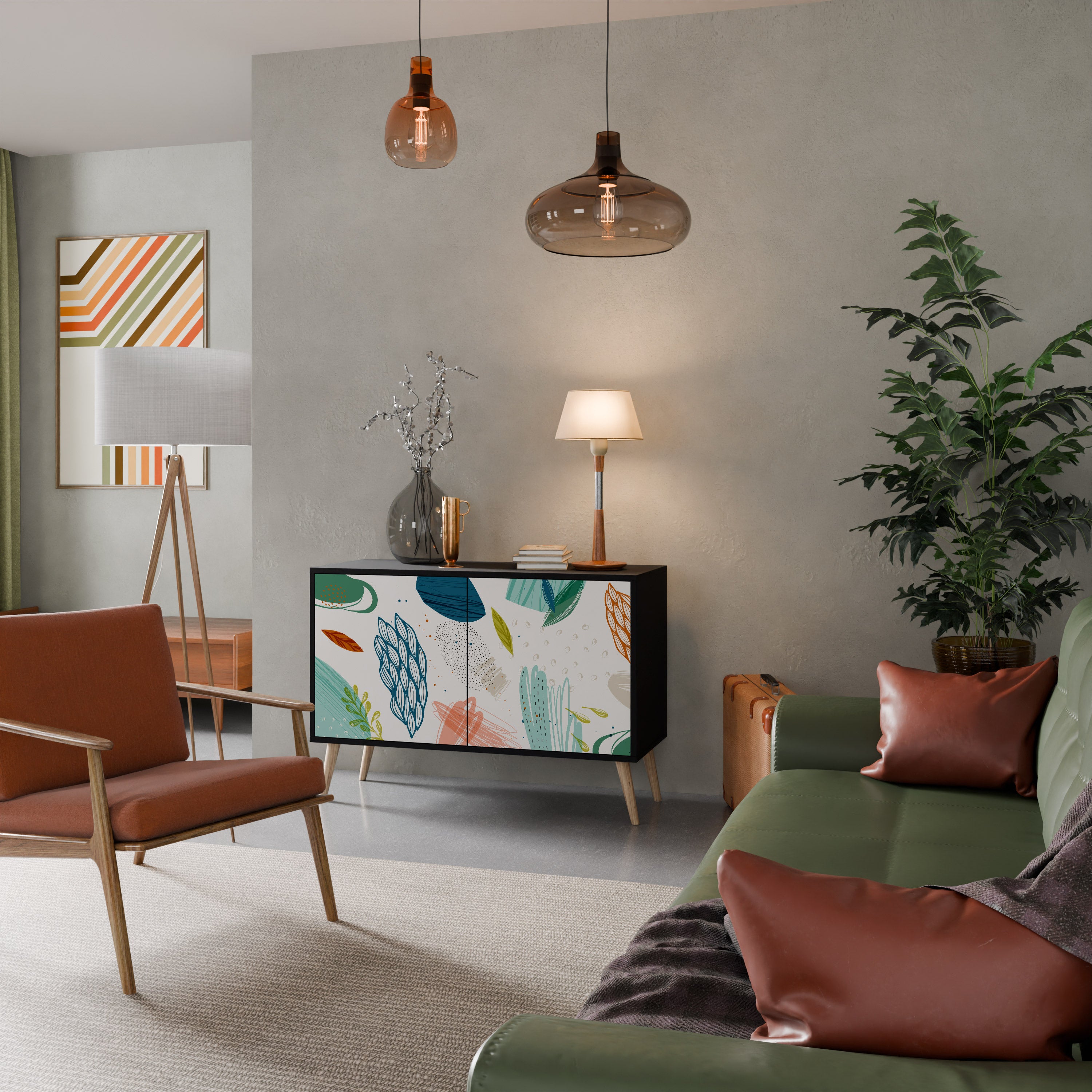 BOTANICAL HURRICANE 2-Door Sideboard in Black Finish