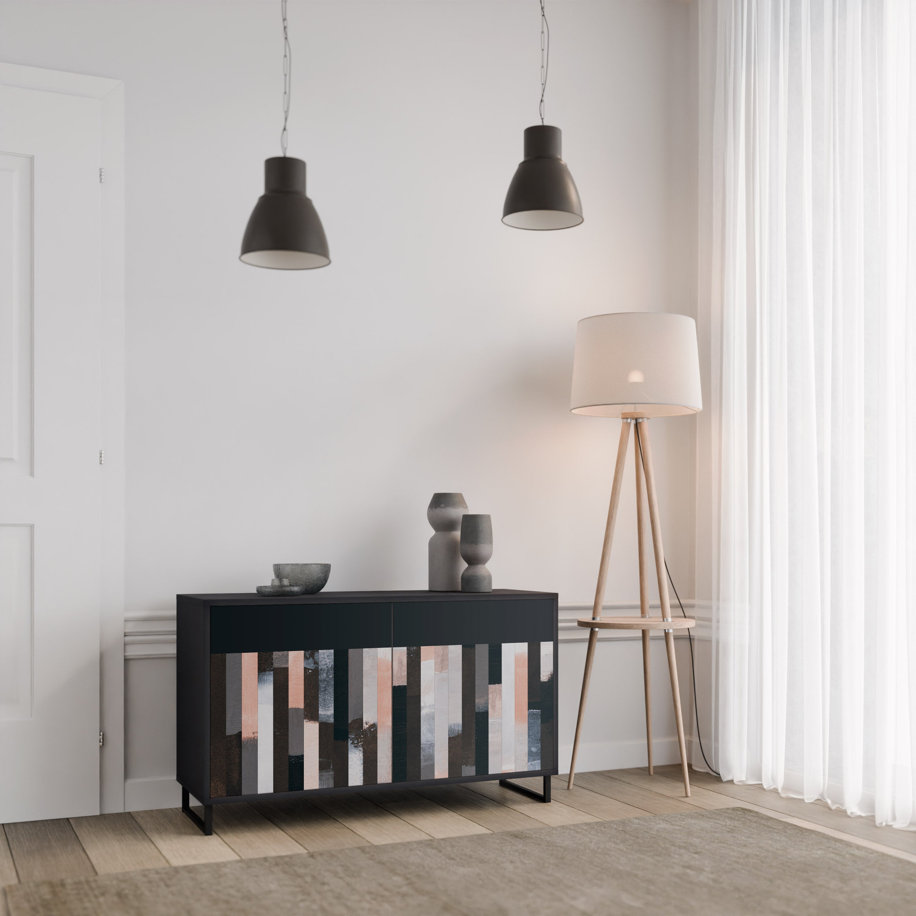 COLLAGE OF RECTANGLES 2-Door Sideboard in Black Finish