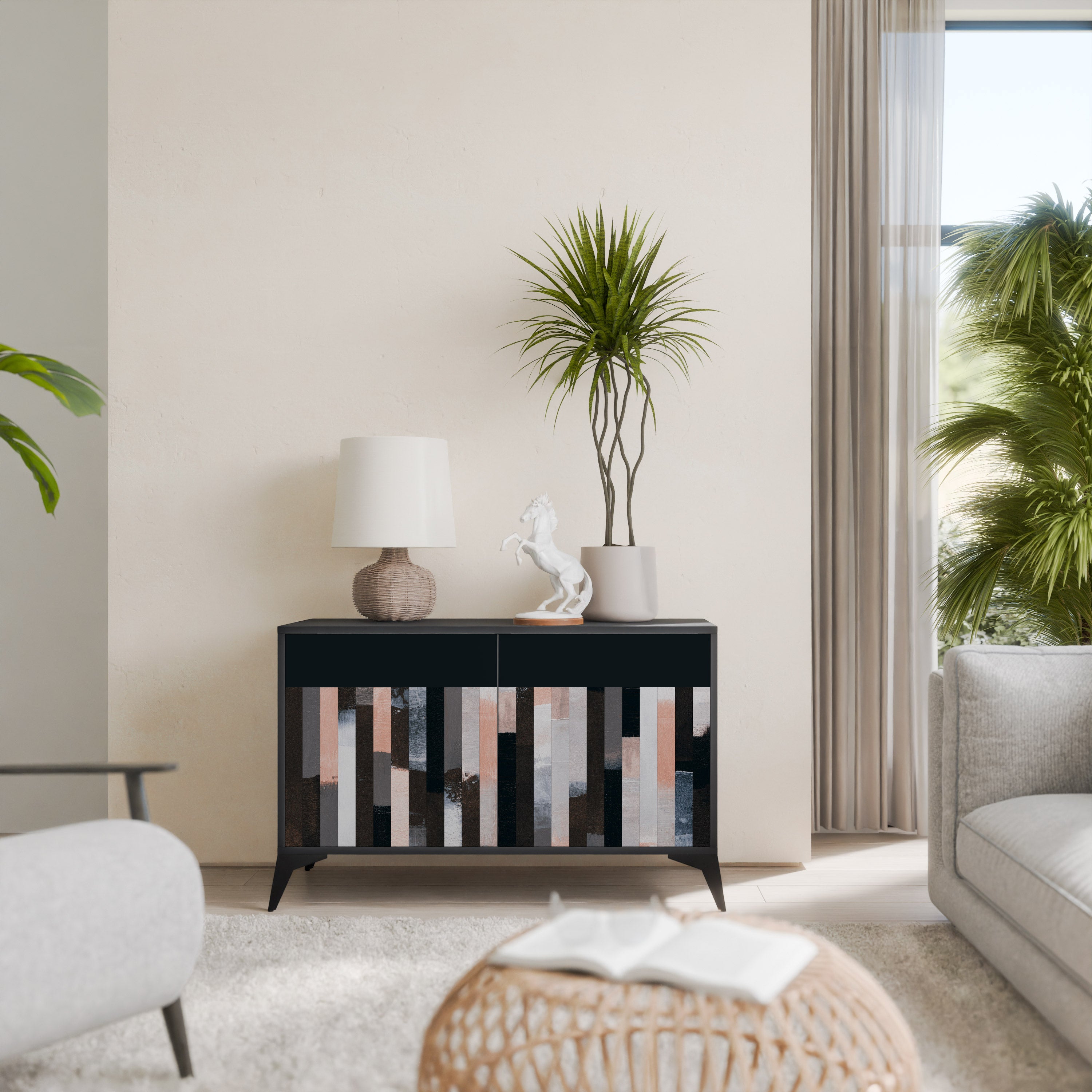 COLLAGE OF RECTANGLES 2-Door Sideboard in Black Finish