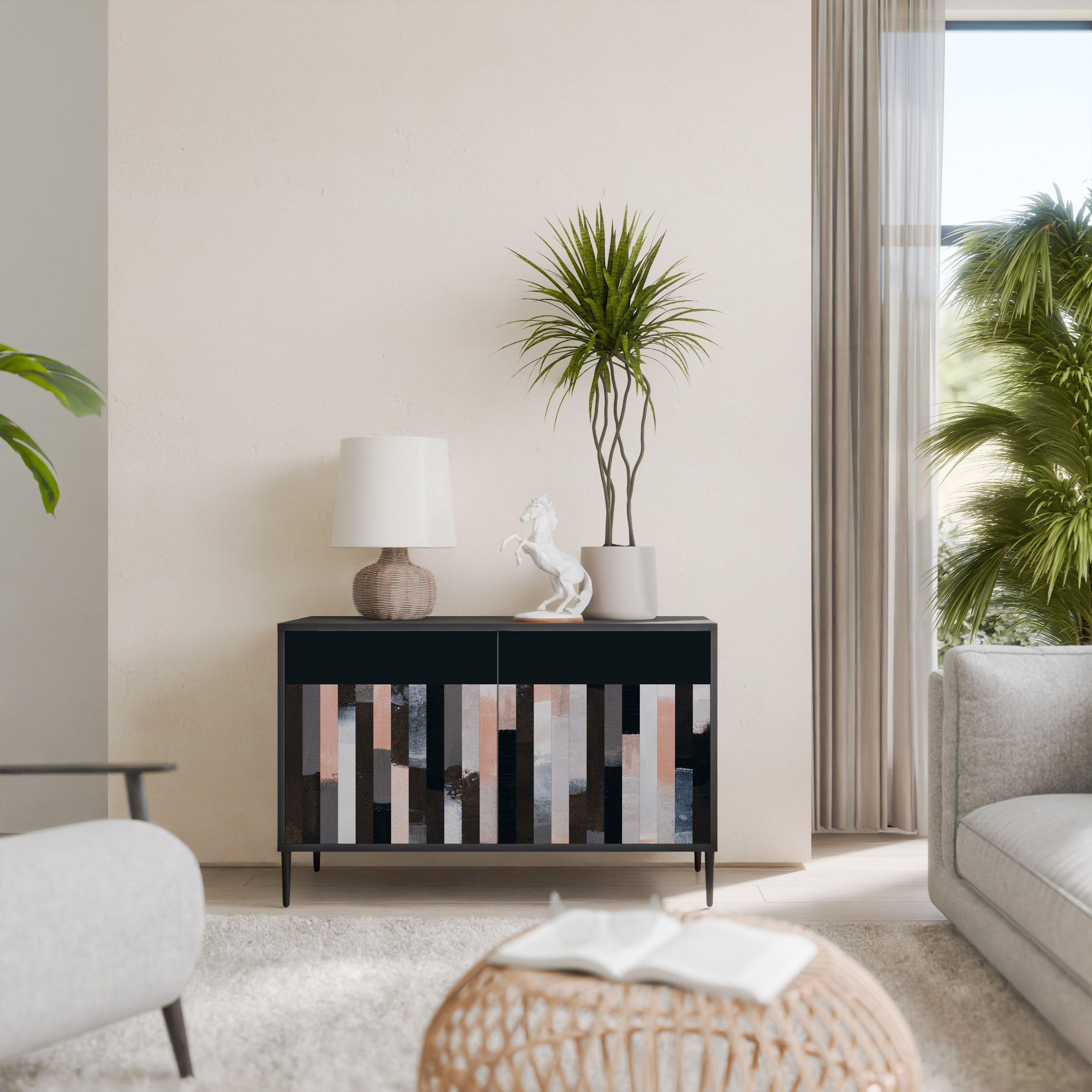 COLLAGE OF RECTANGLES 2-Door Sideboard in Black Finish