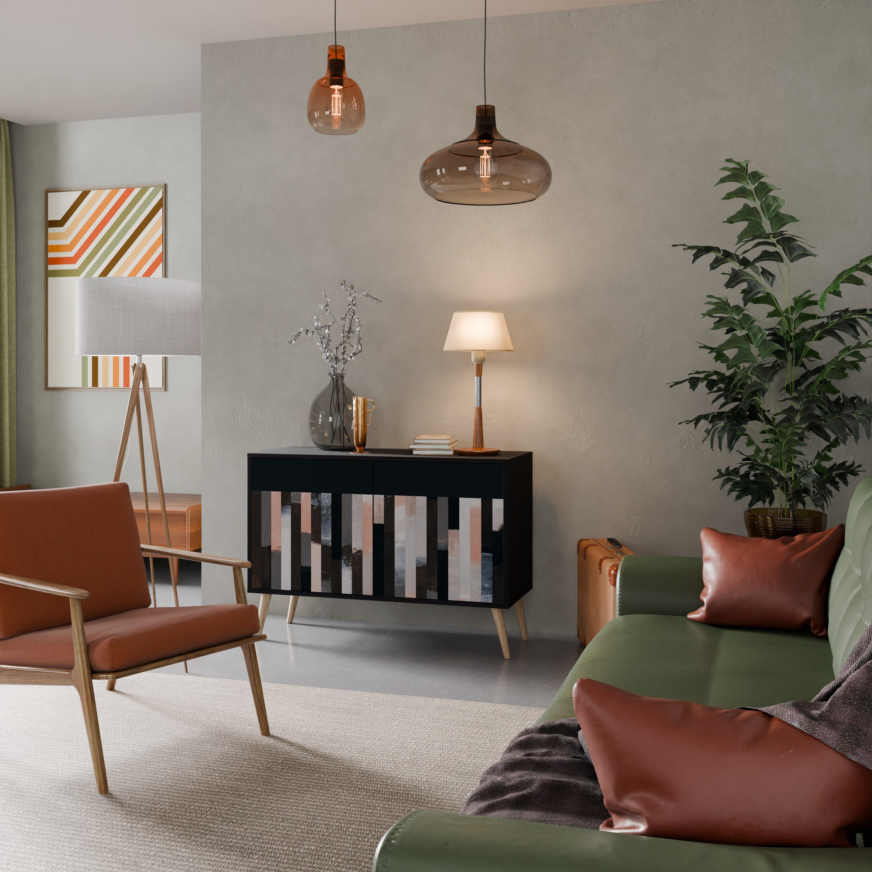 COLLAGE OF RECTANGLES 2-Door Sideboard in Black Finish