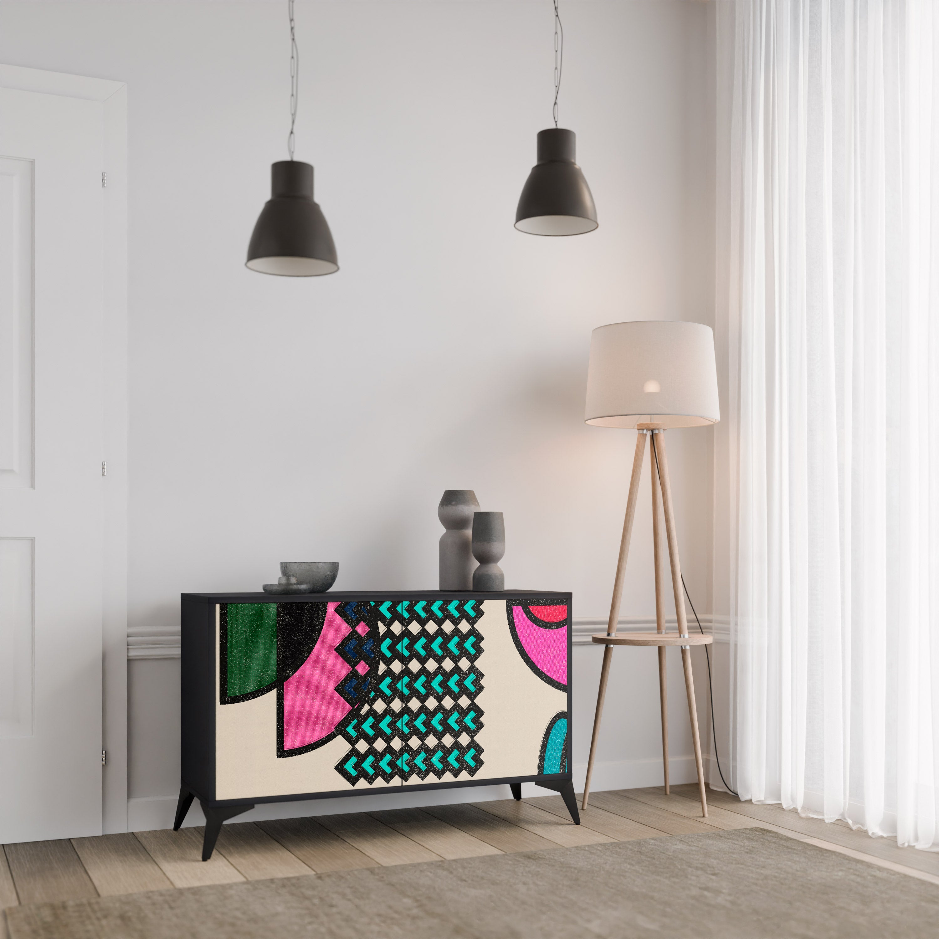 GEOMETRIC RHAPSODY 2-Door Sideboard in Black Finish