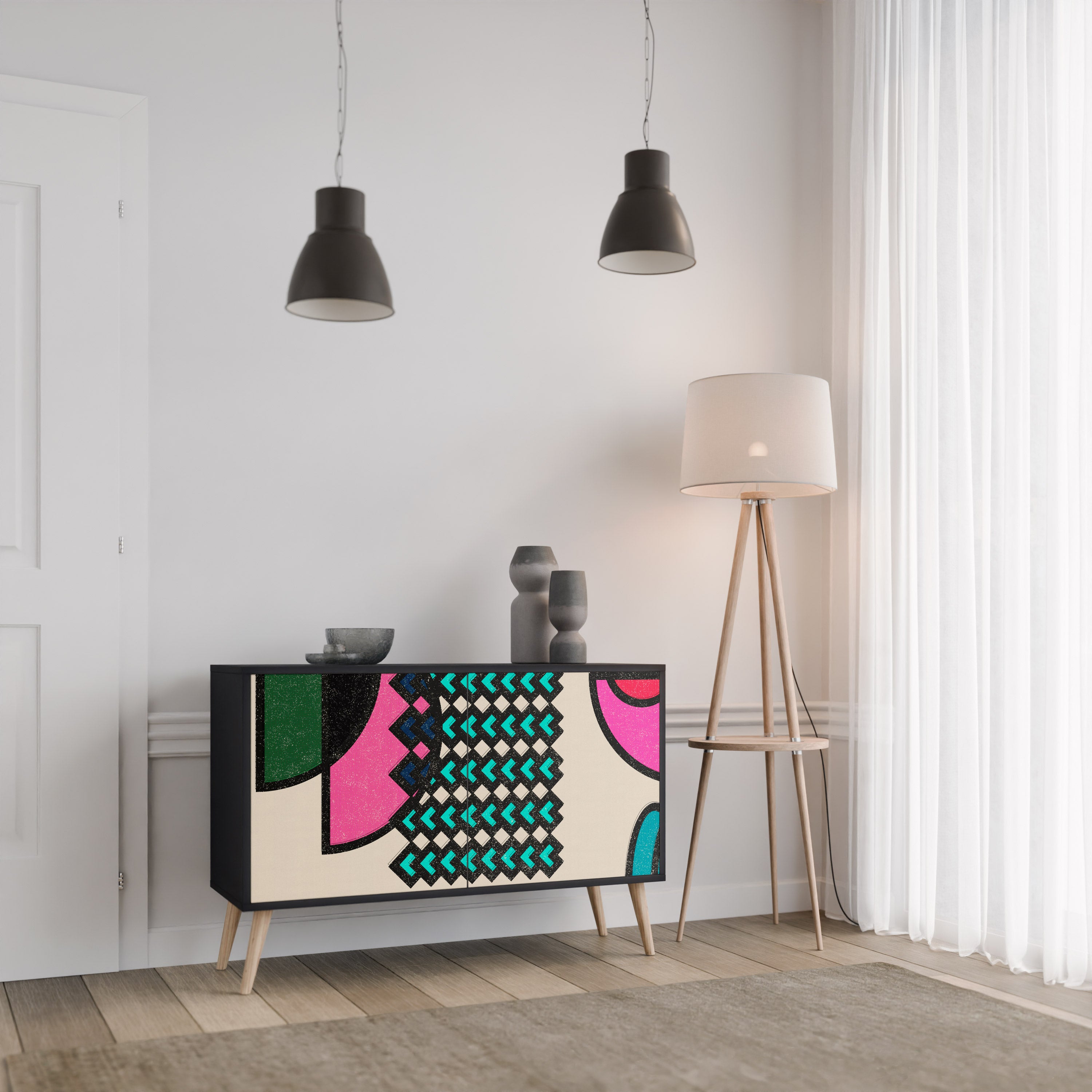 GEOMETRIC RHAPSODY 2-Door Sideboard in Black Finish