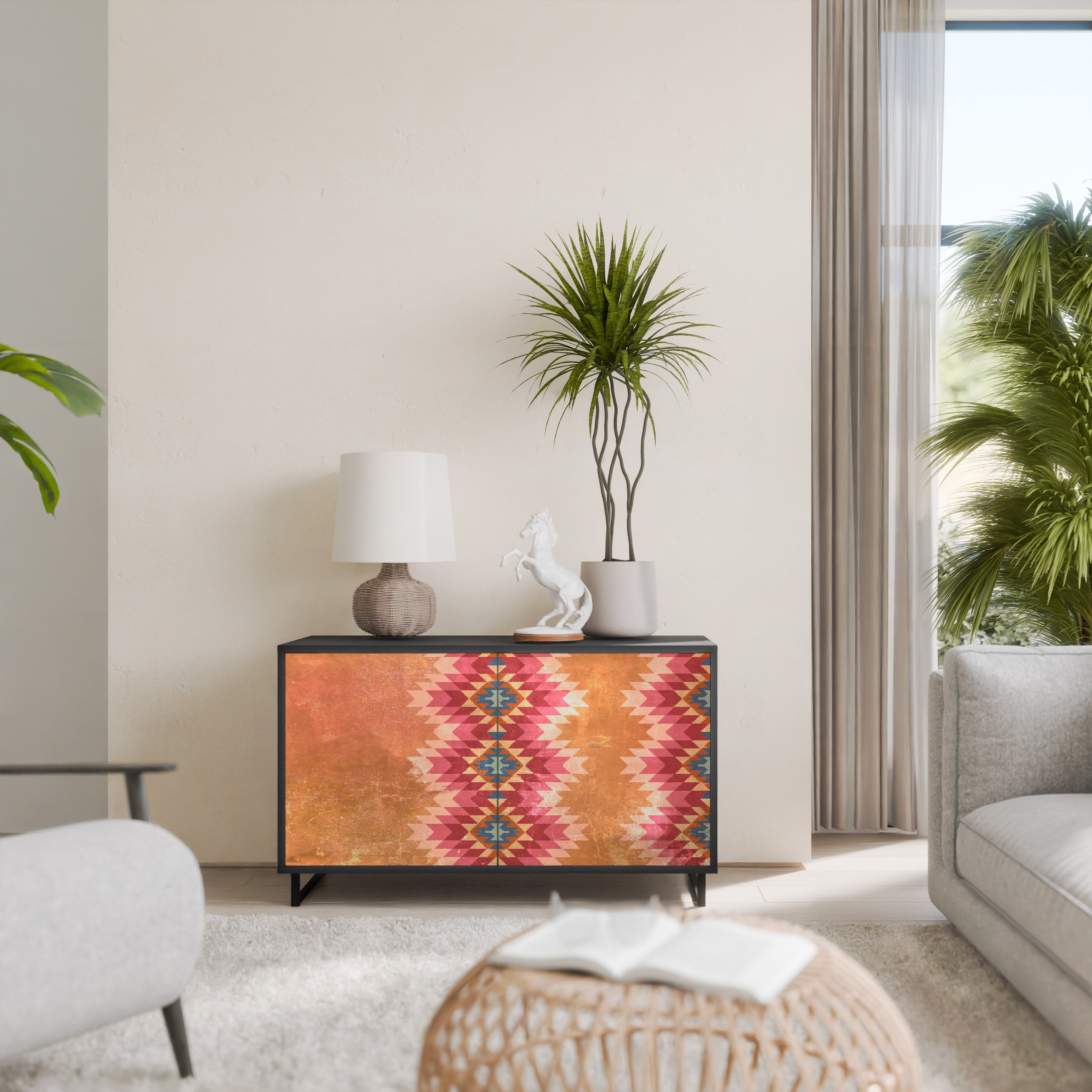 INDIAN FOLK 2-Door Sideboard in Black Finish