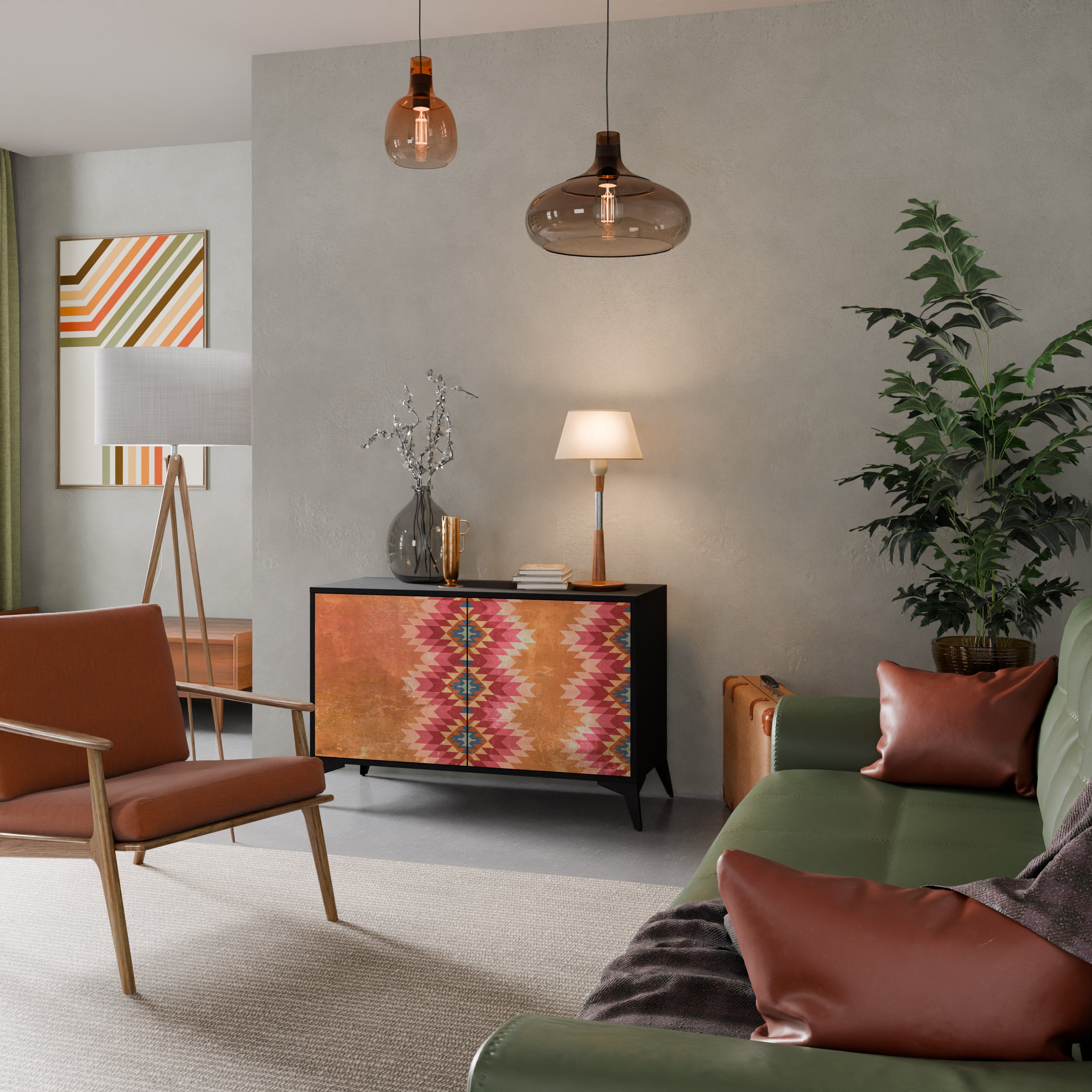 INDIAN FOLK 2-Door Sideboard in Black Finish