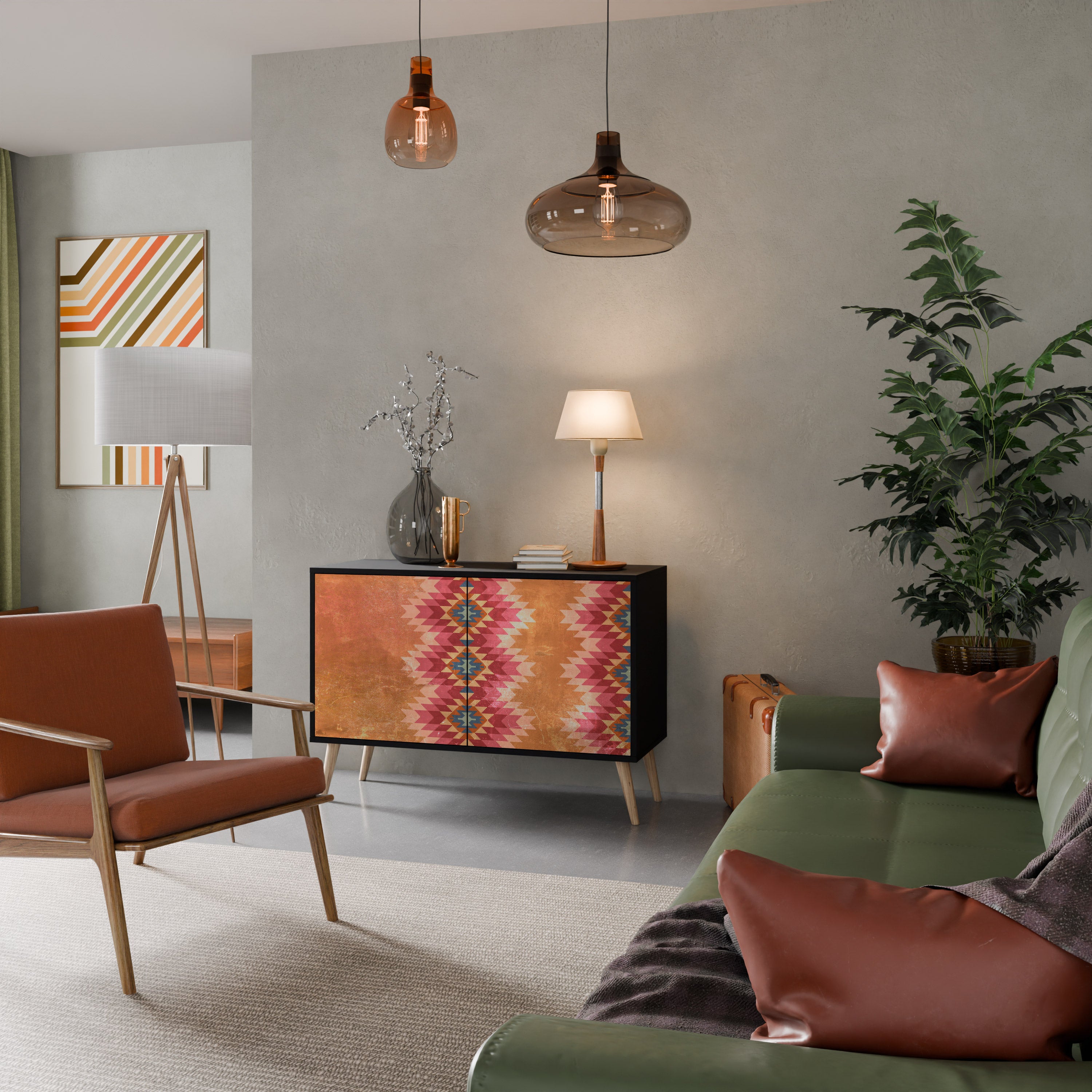 INDIAN FOLK 2-Door Sideboard in Black Finish