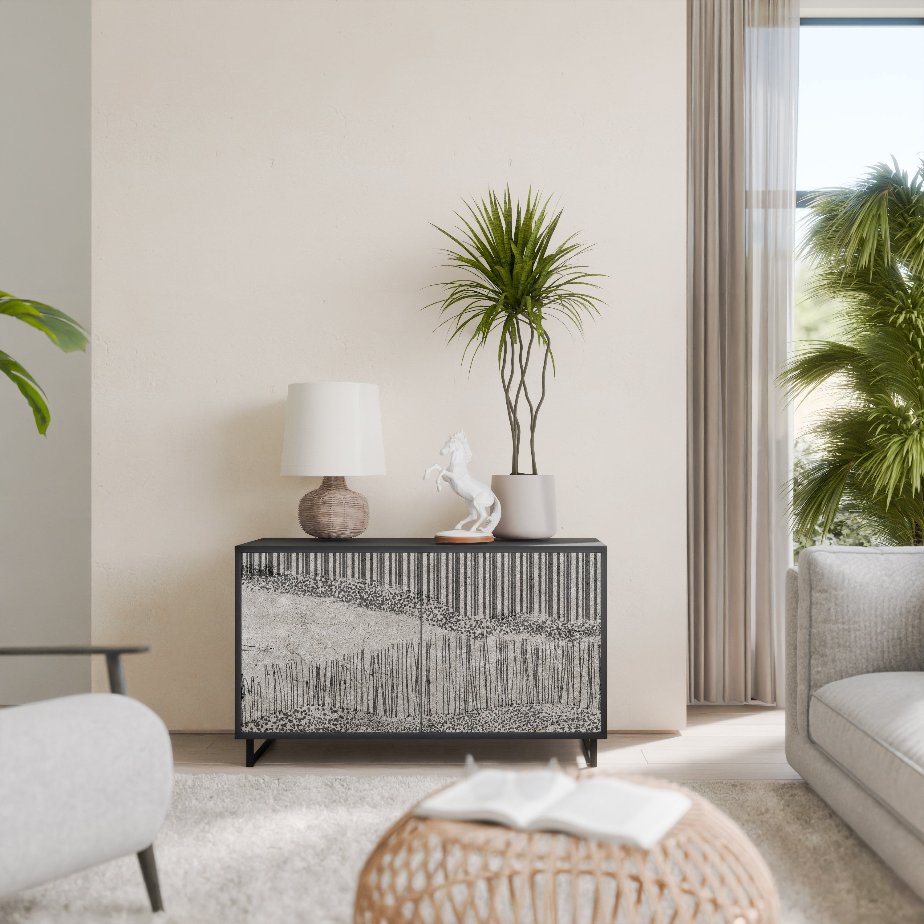 GRAIN LINES 2-Door Sideboard in Black Finish