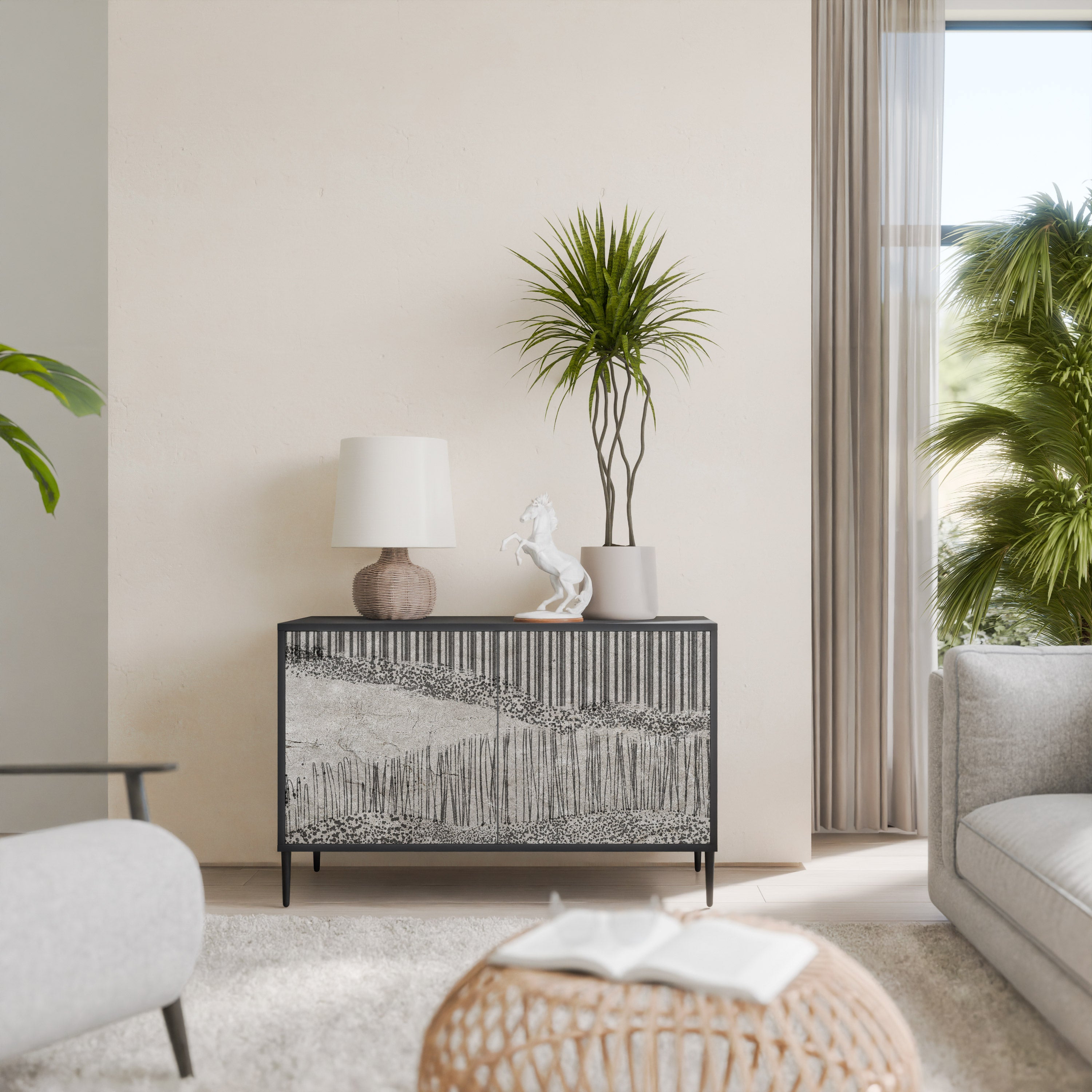 GRAIN LINES 2-Door Sideboard in Black Finish