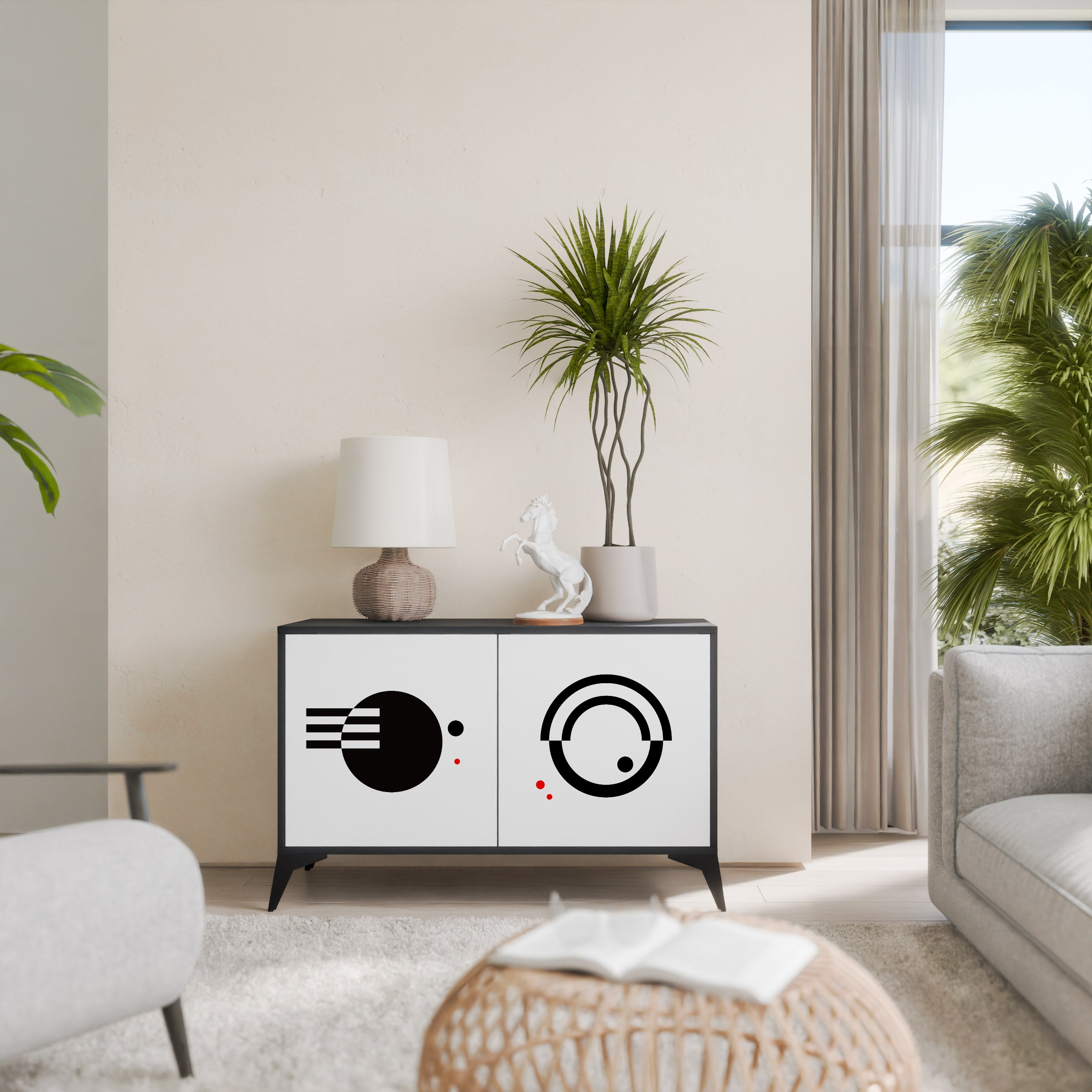 BLACK AND WHITE COMBINATION 2-Door Sideboard in Black Finish