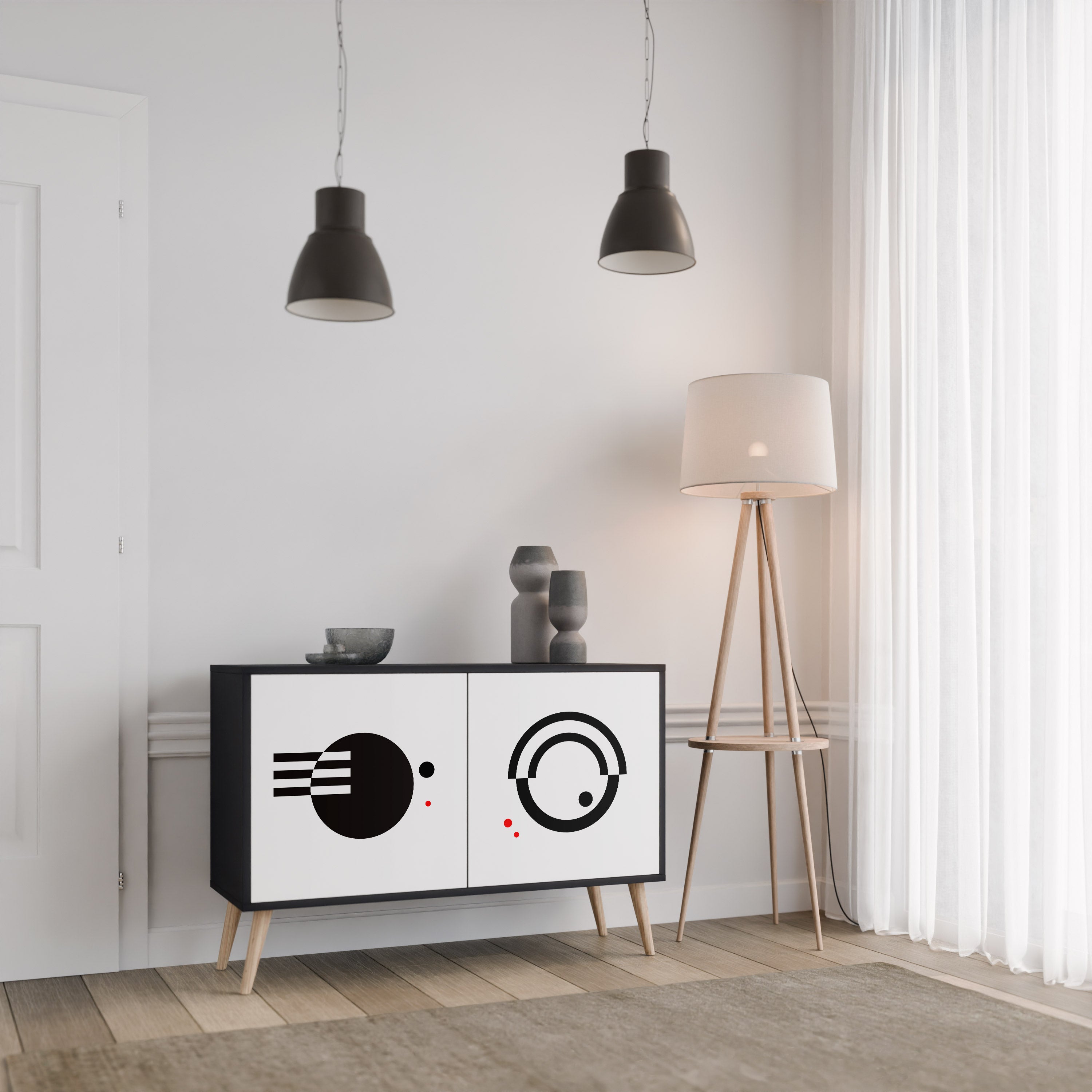 BLACK AND WHITE COMBINATION 2-Door Sideboard in Black Finish