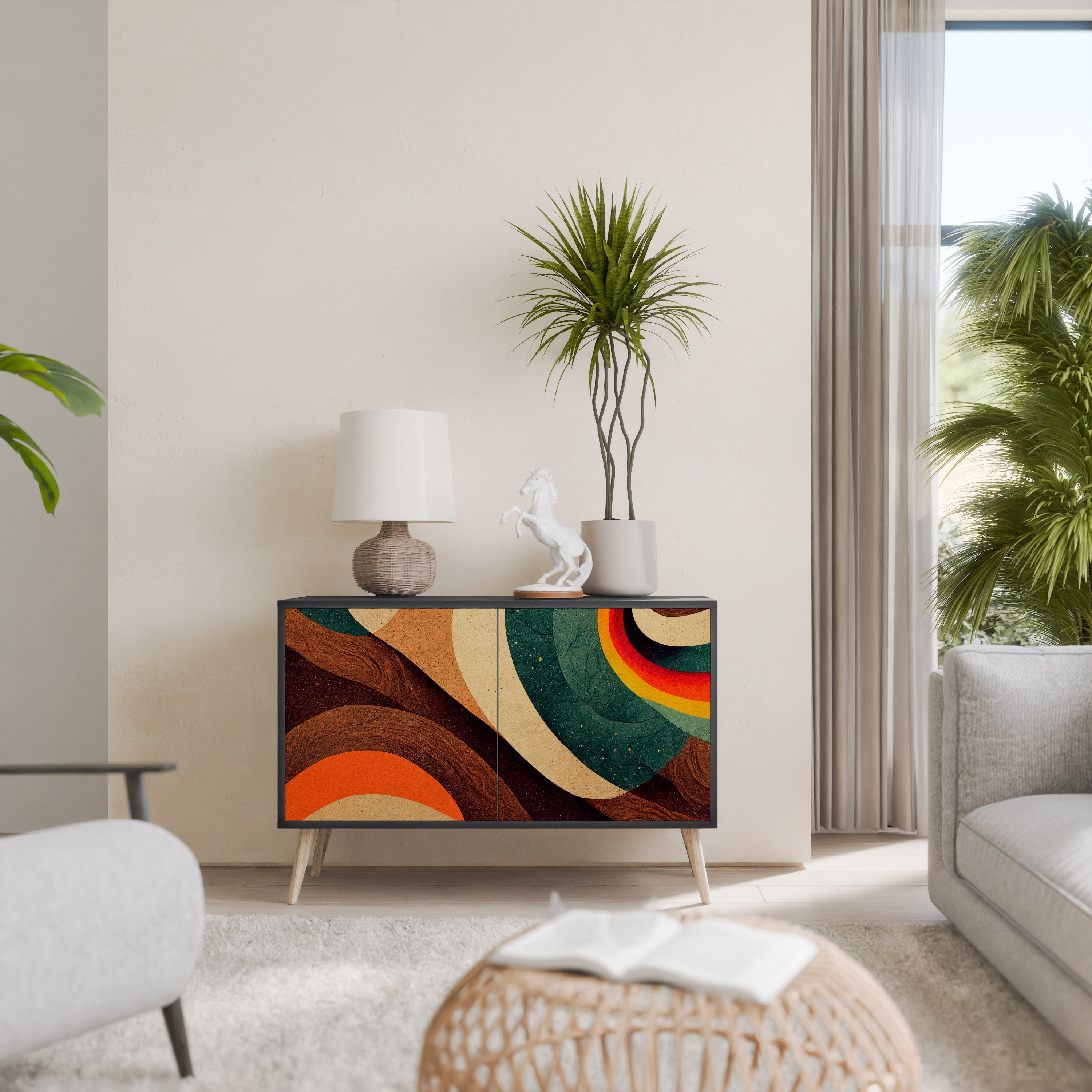 COLORFUL STRANDS 2-Door Sideboard in Black Finish