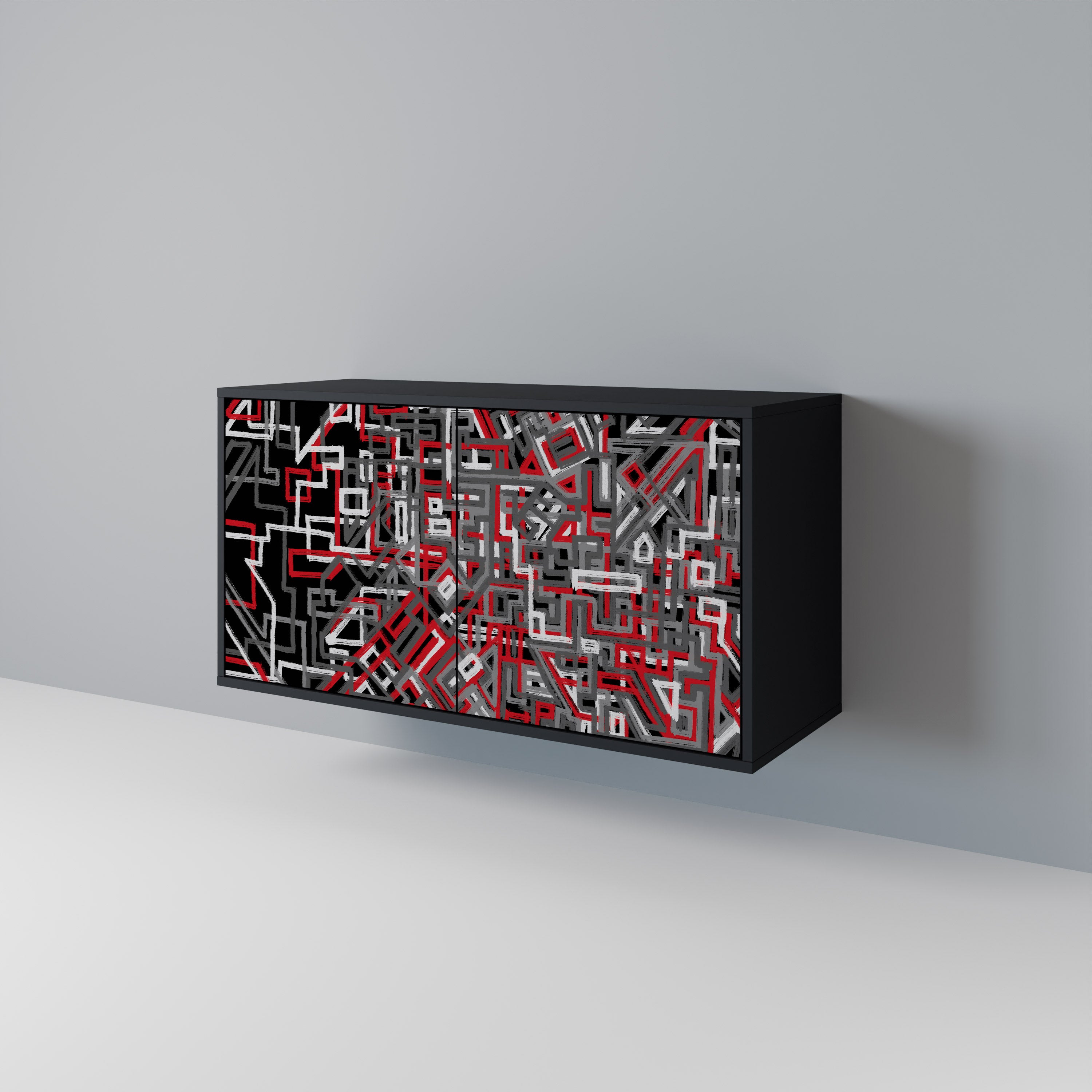 BROKEN LINES 2-Door Sideboard in Black Finish