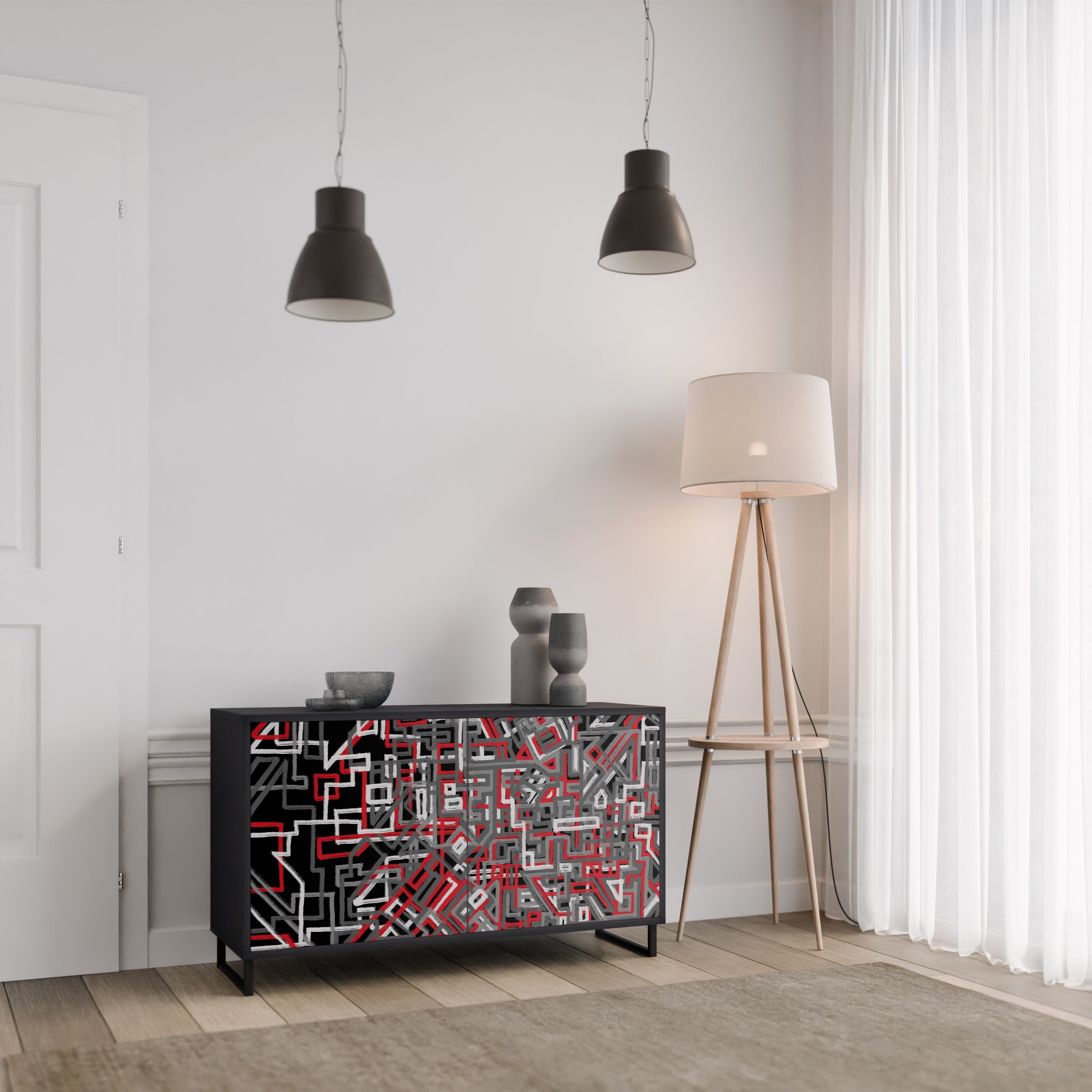BROKEN LINES 2-Door Sideboard in Black Finish