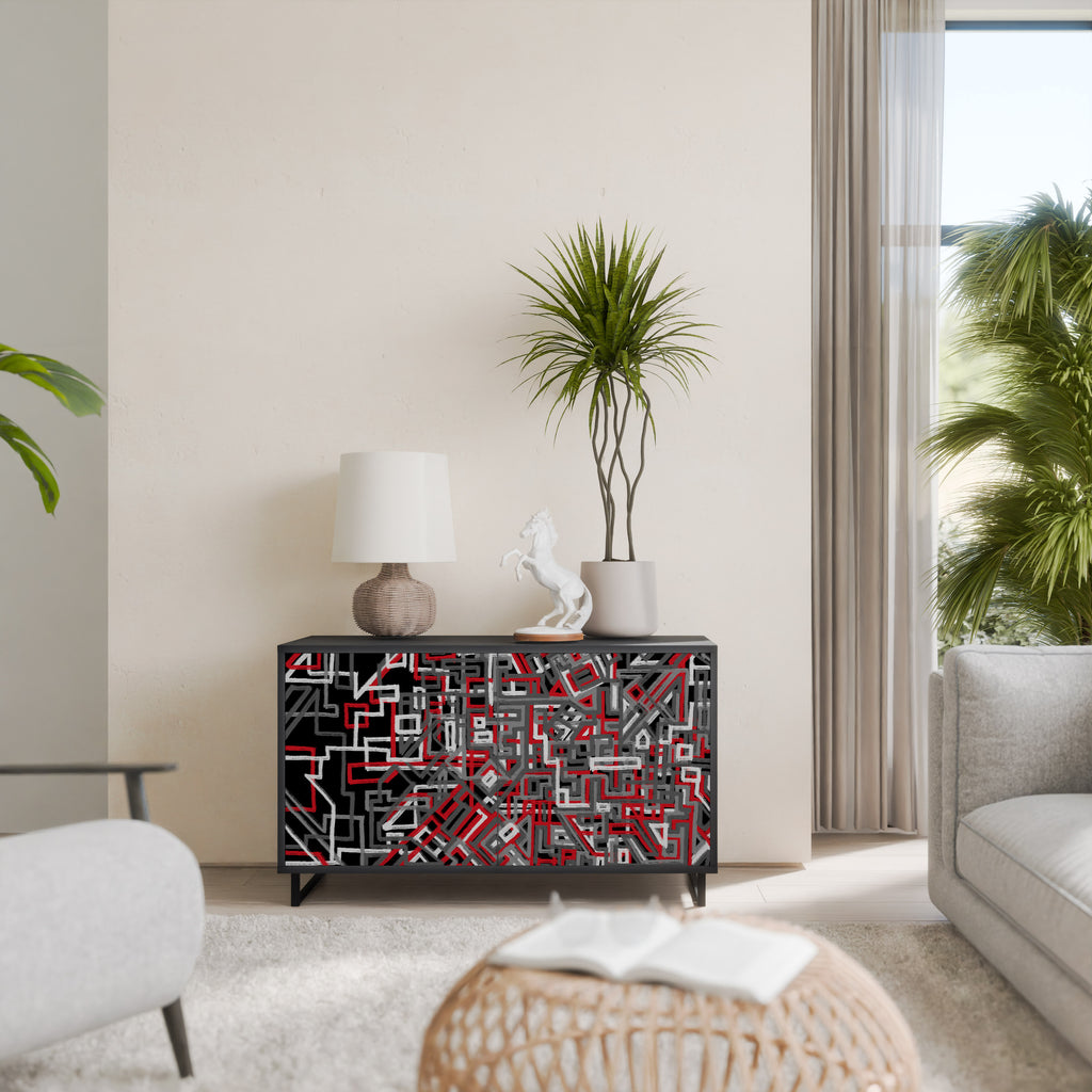 BROKEN LINES 2-Door Sideboard in Black Finish