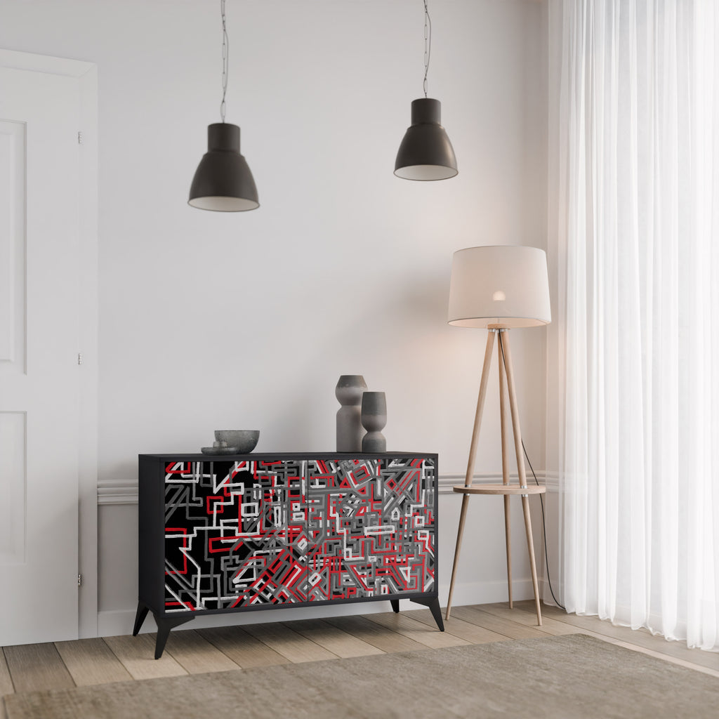 BROKEN LINES 2-Door Sideboard in Black Finish