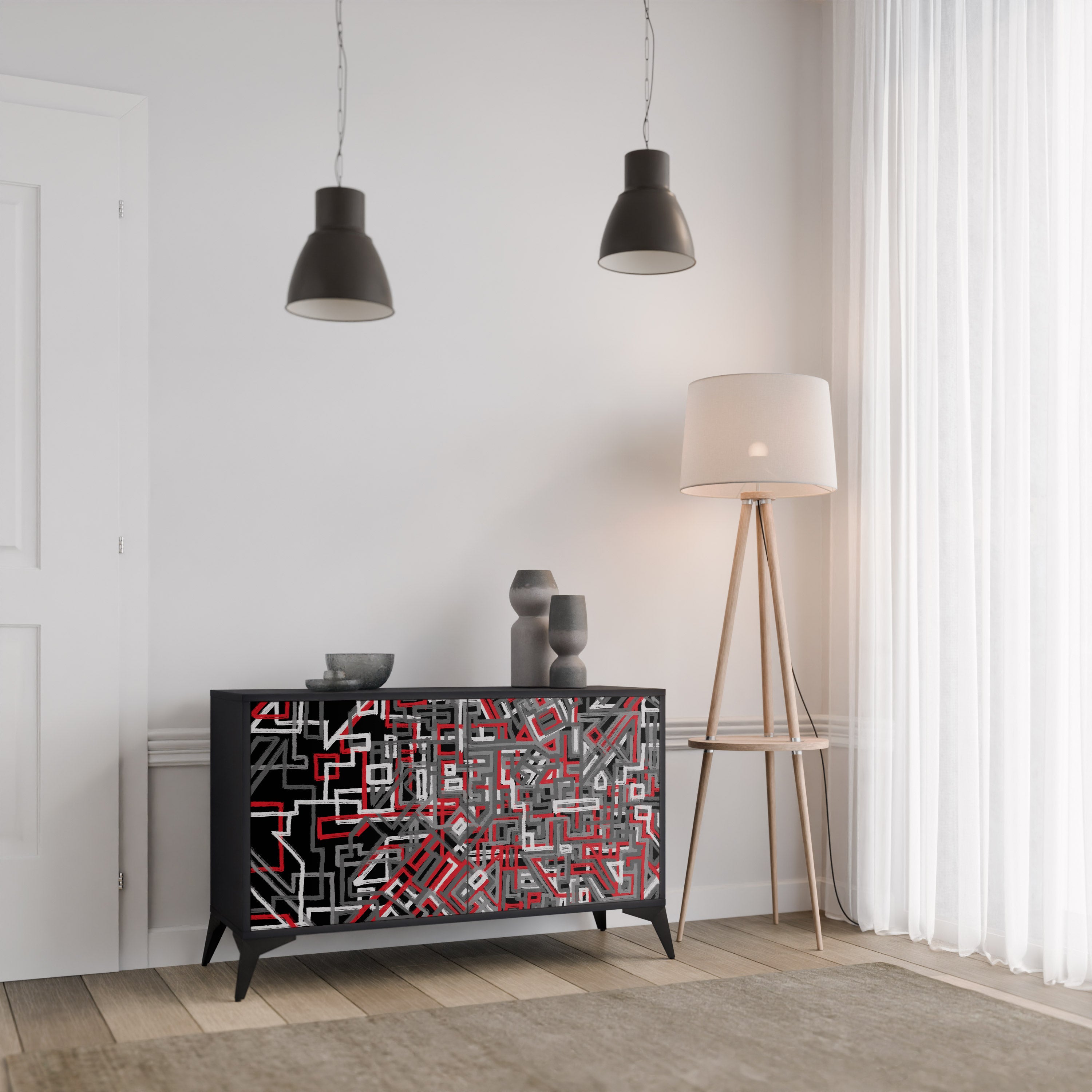 BROKEN LINES 2-Door Sideboard in Black Finish