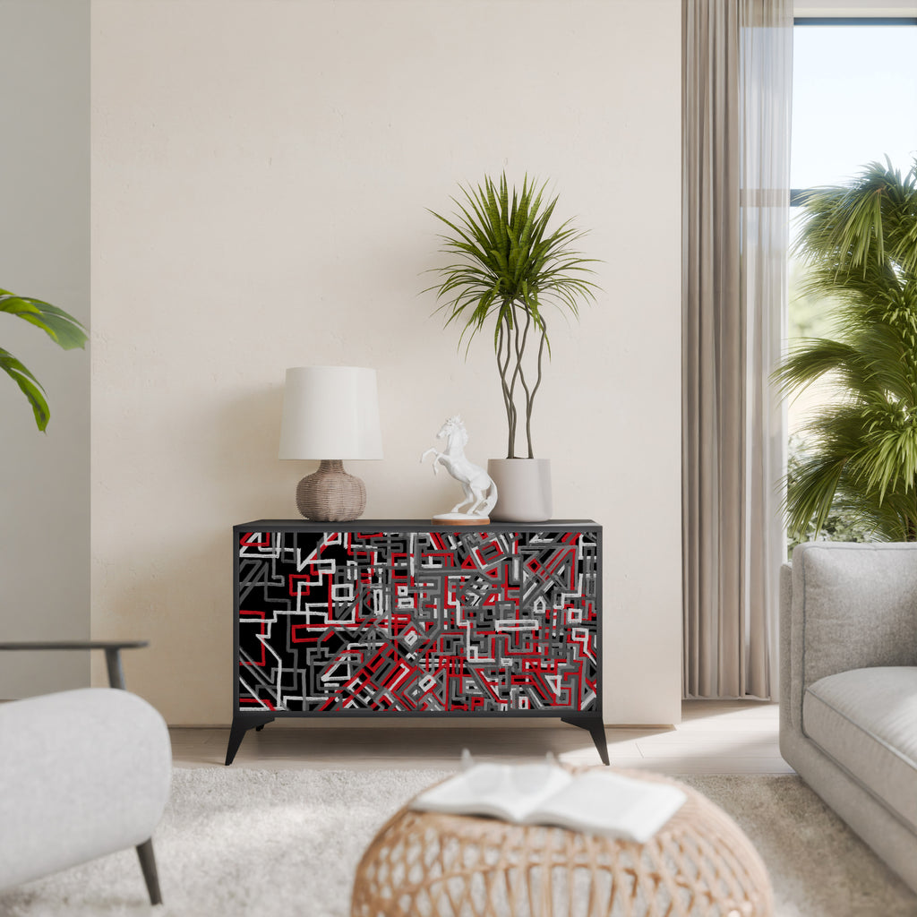 BROKEN LINES 2-Door Sideboard in Black Finish