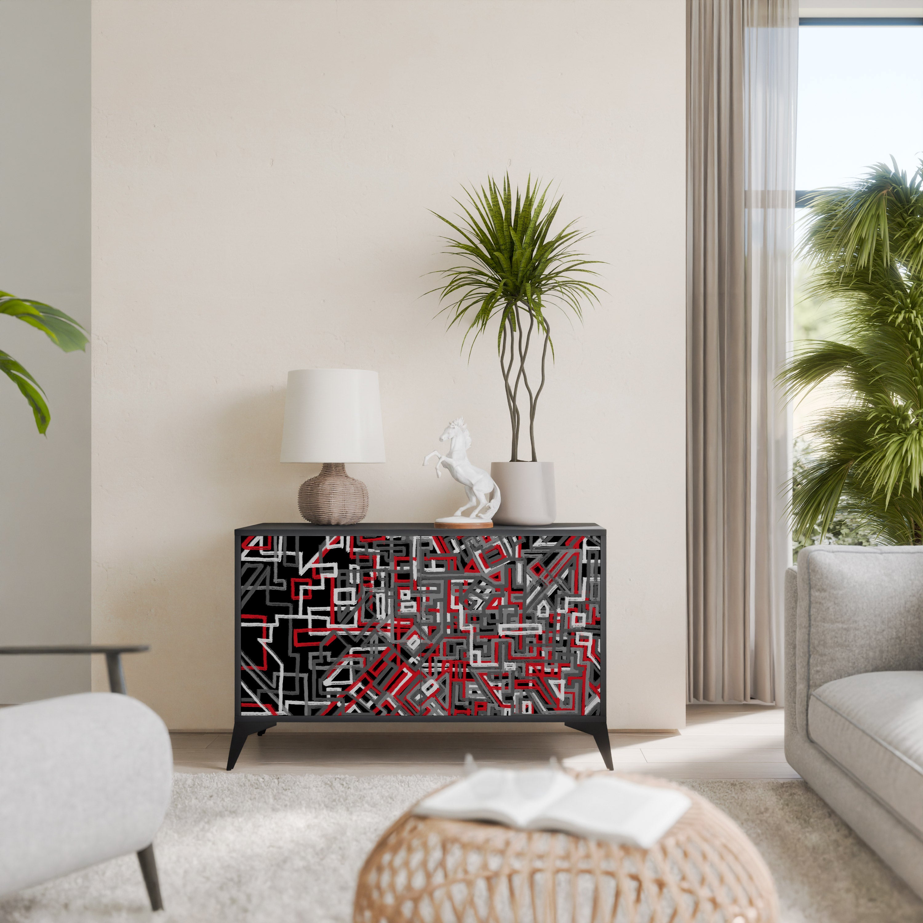 BROKEN LINES 2-Door Sideboard in Black Finish