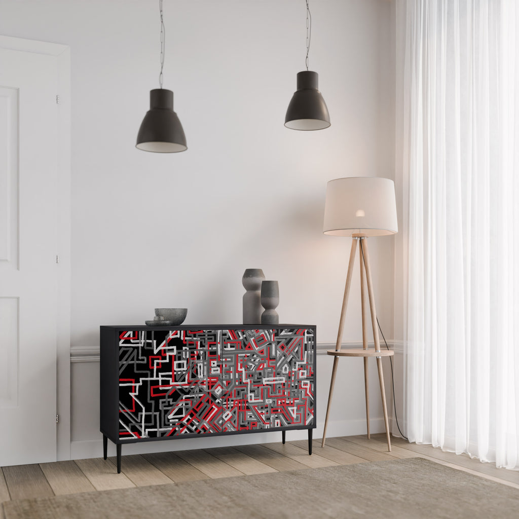 BROKEN LINES 2-Door Sideboard in Black Finish