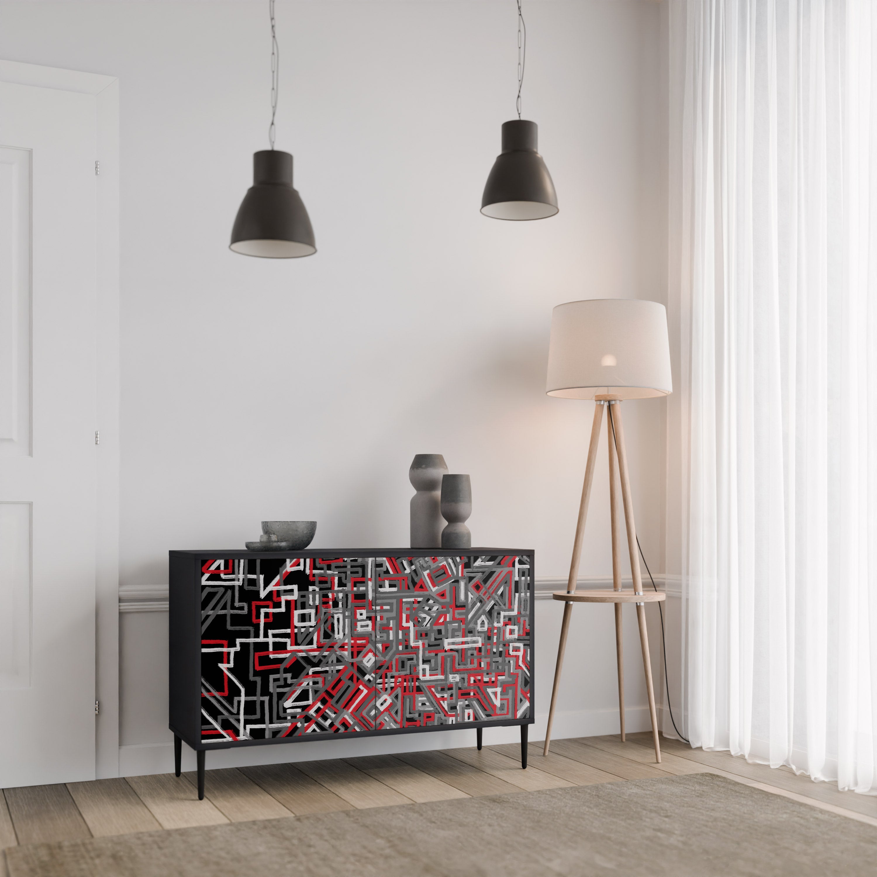 BROKEN LINES 2-Door Sideboard in Black Finish