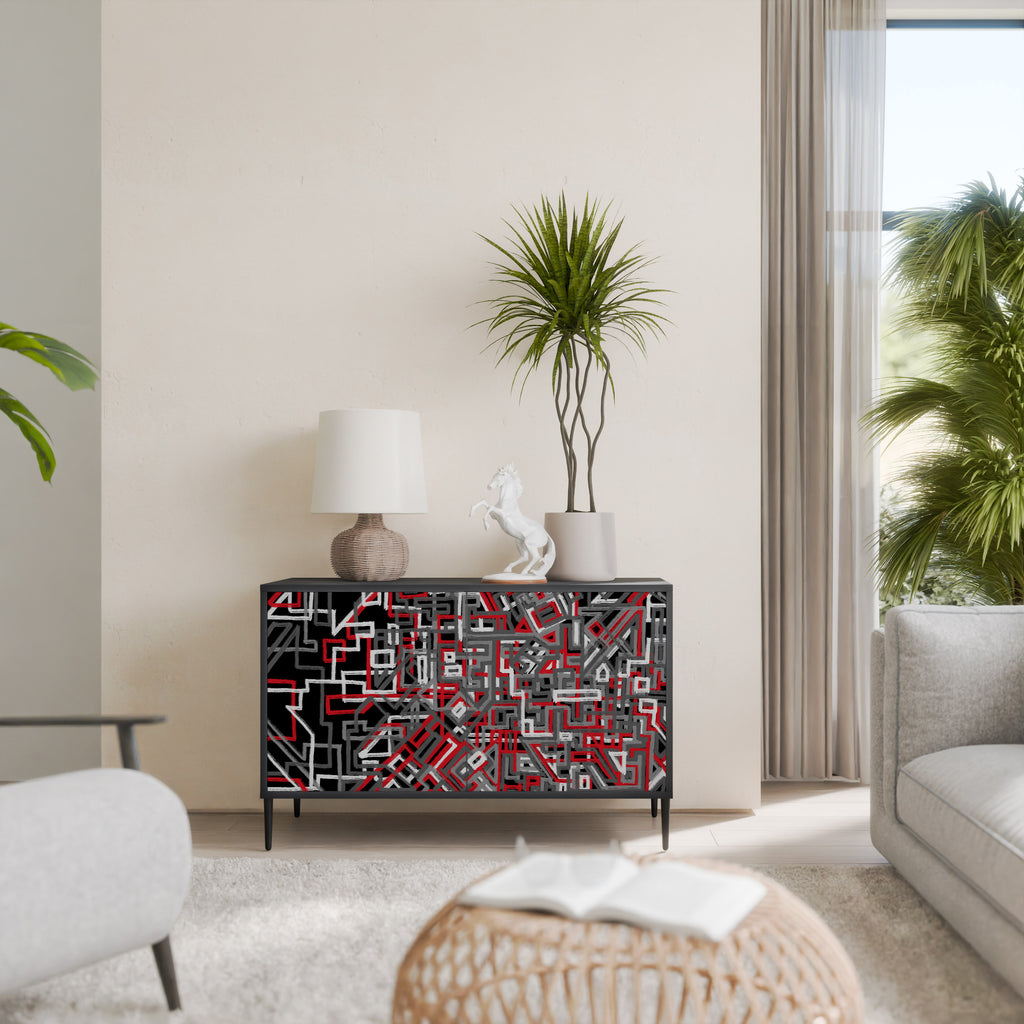 BROKEN LINES 2-Door Sideboard in Black Finish