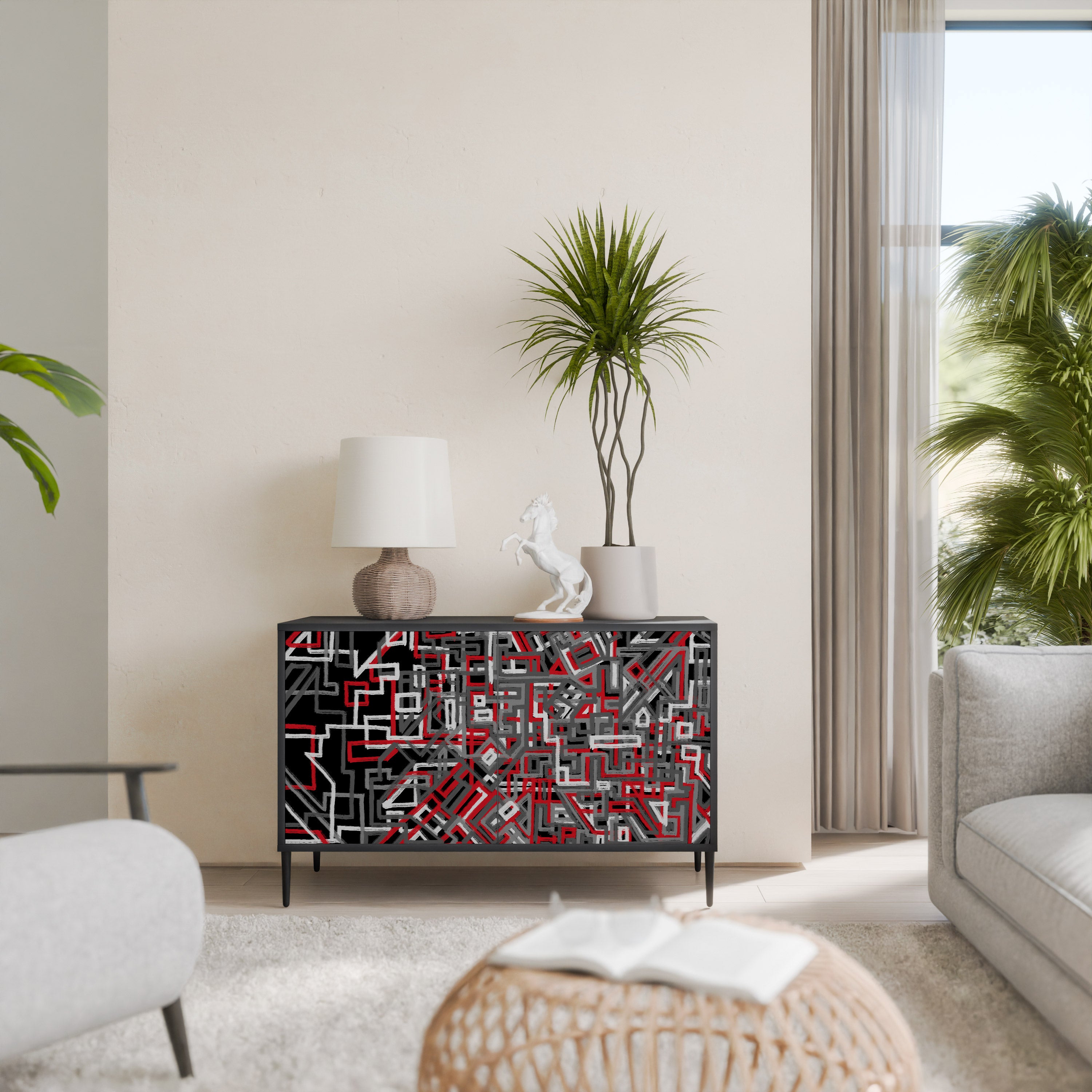 BROKEN LINES 2-Door Sideboard in Black Finish