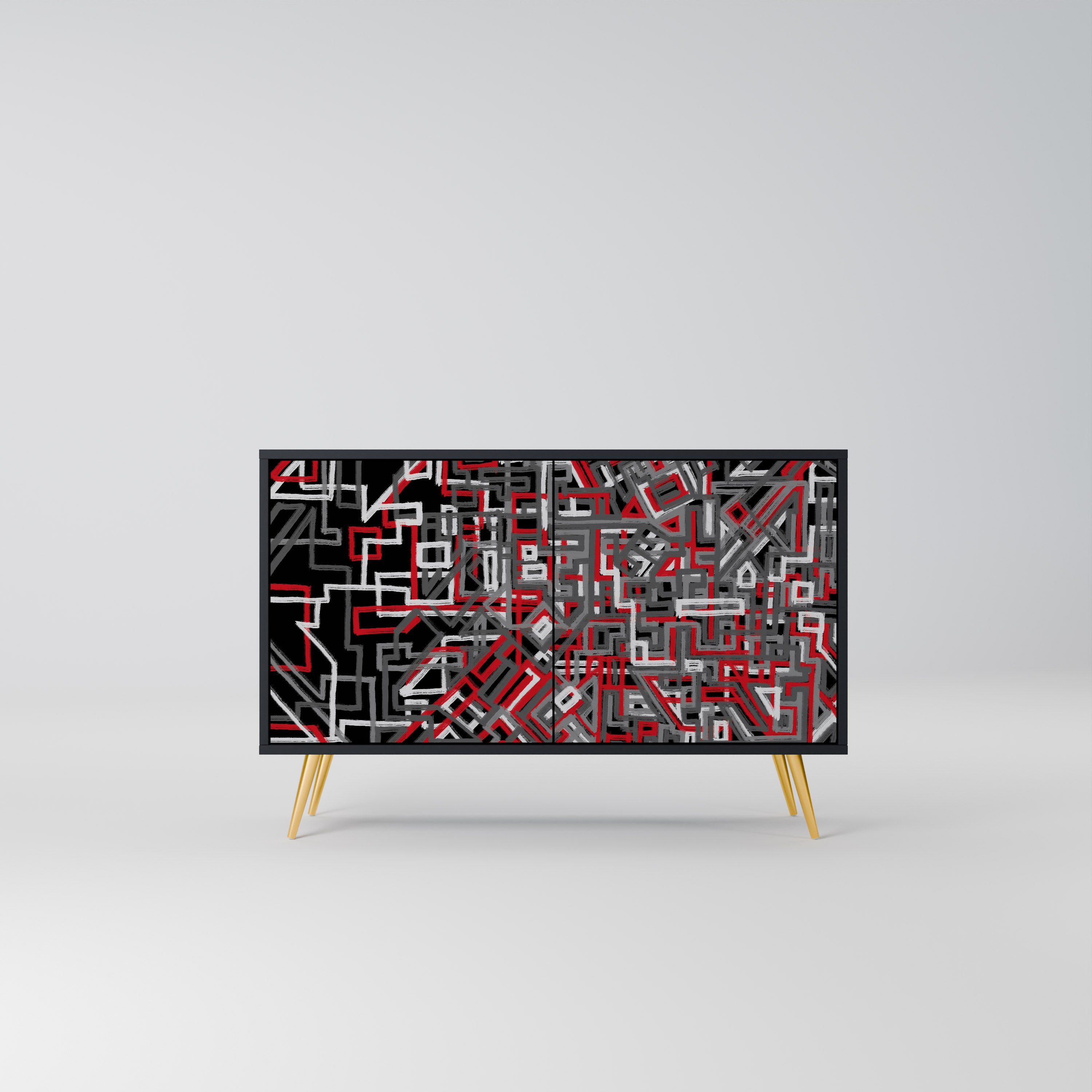 BROKEN LINES 2-Door Sideboard in Black Finish