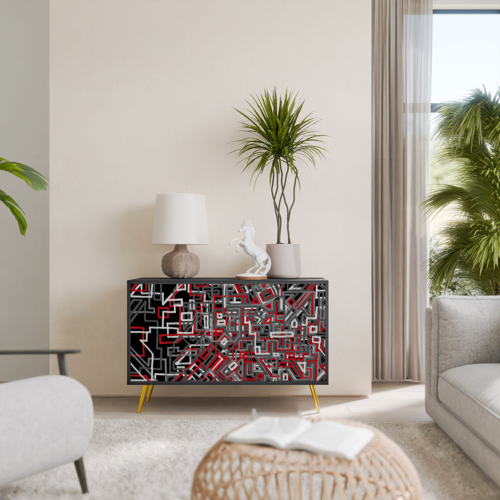 BROKEN LINES 2-Door Sideboard in Black Finish