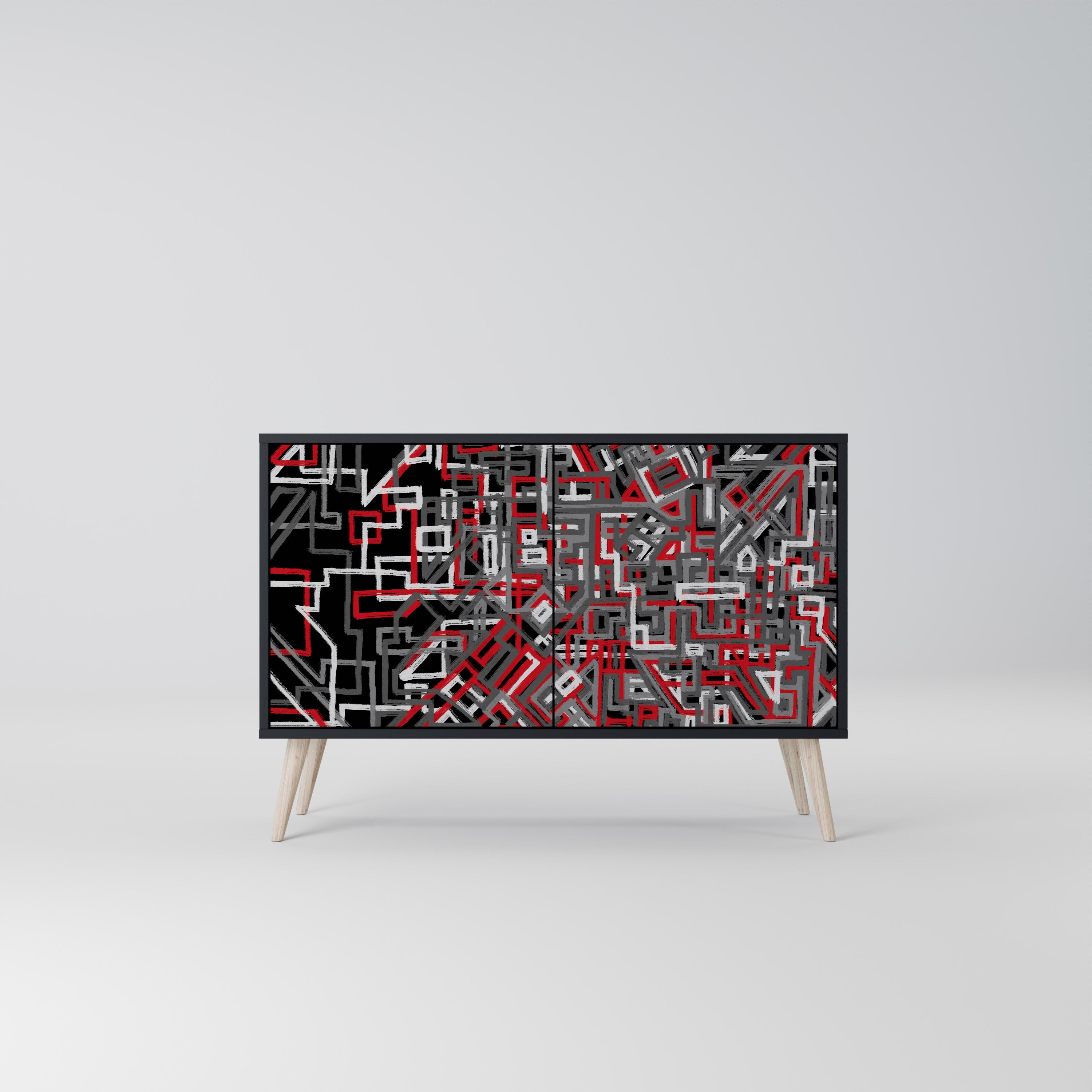 BROKEN LINES 2-Door Sideboard in Black Finish