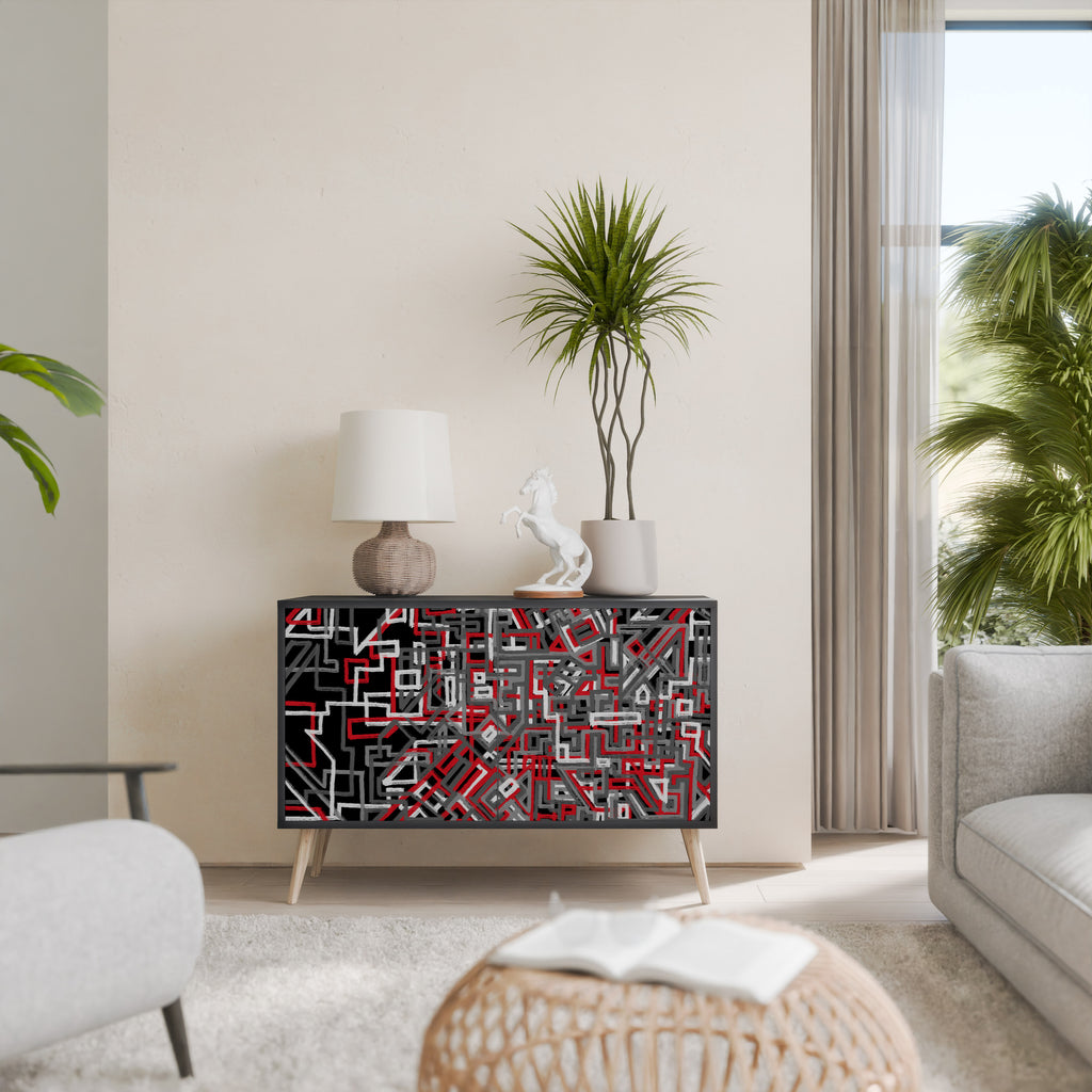 BROKEN LINES 2-Door Sideboard in Black Finish