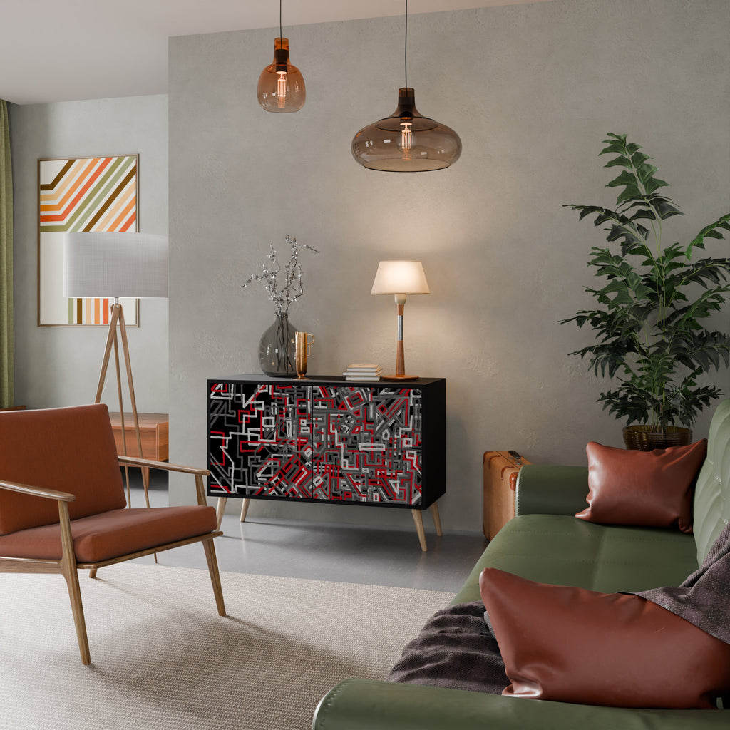 BROKEN LINES 2-Door Sideboard in Black Finish