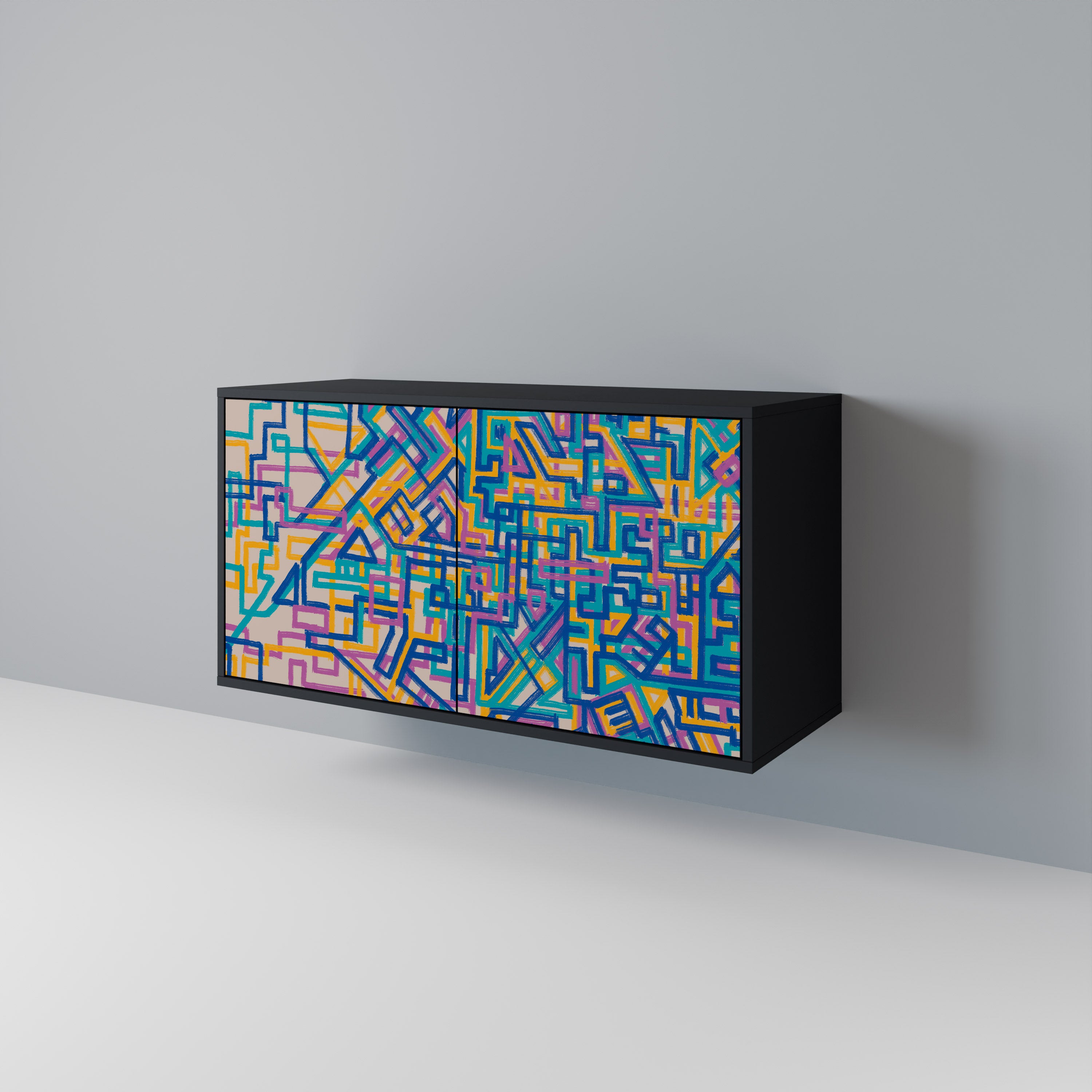 MEMORIES MAP 2-Door Sideboard in Black Finish