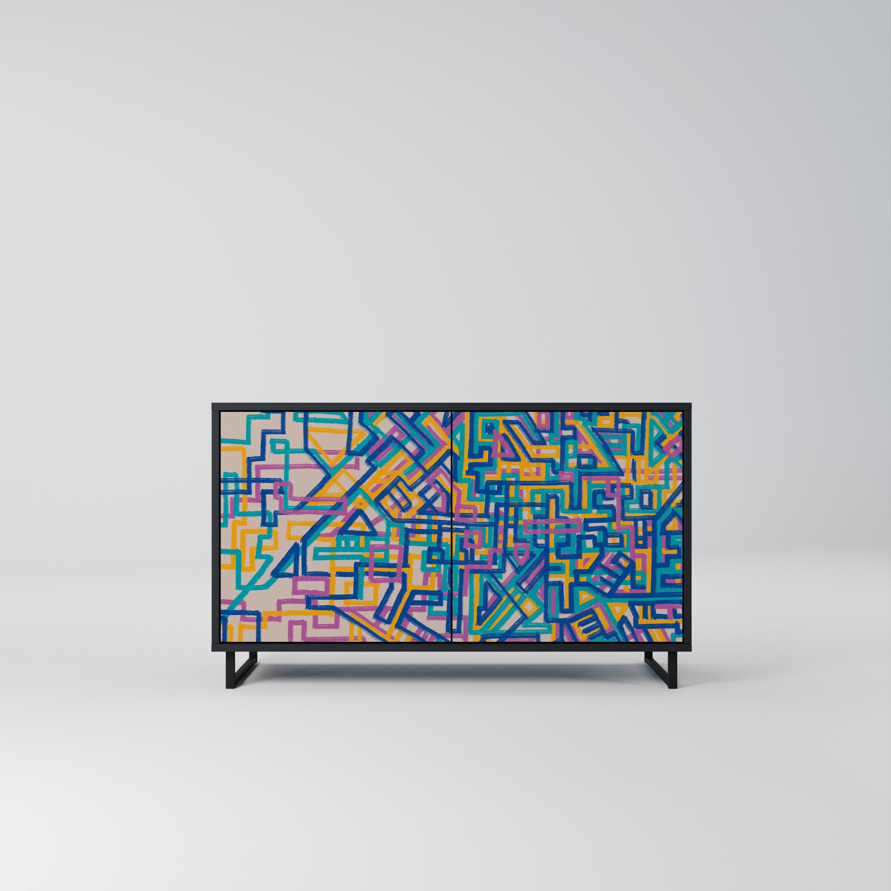 MEMORIES MAP 2-Door Sideboard in Black Finish