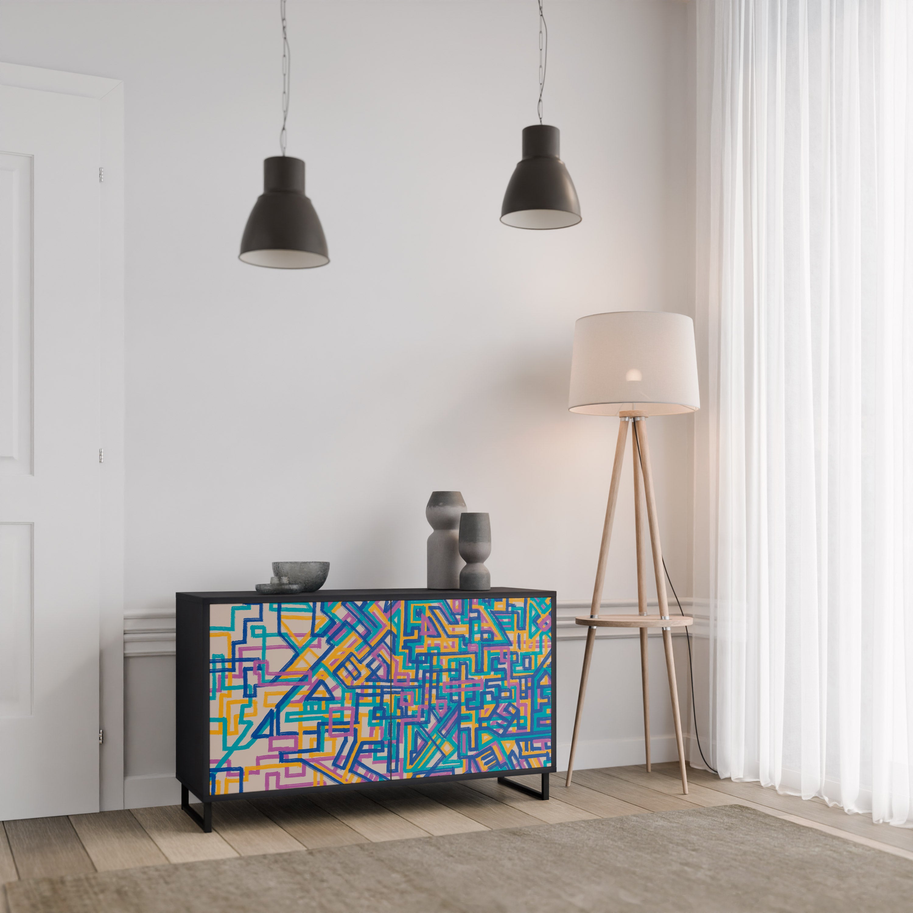 MEMORIES MAP 2-Door Sideboard in Black Finish