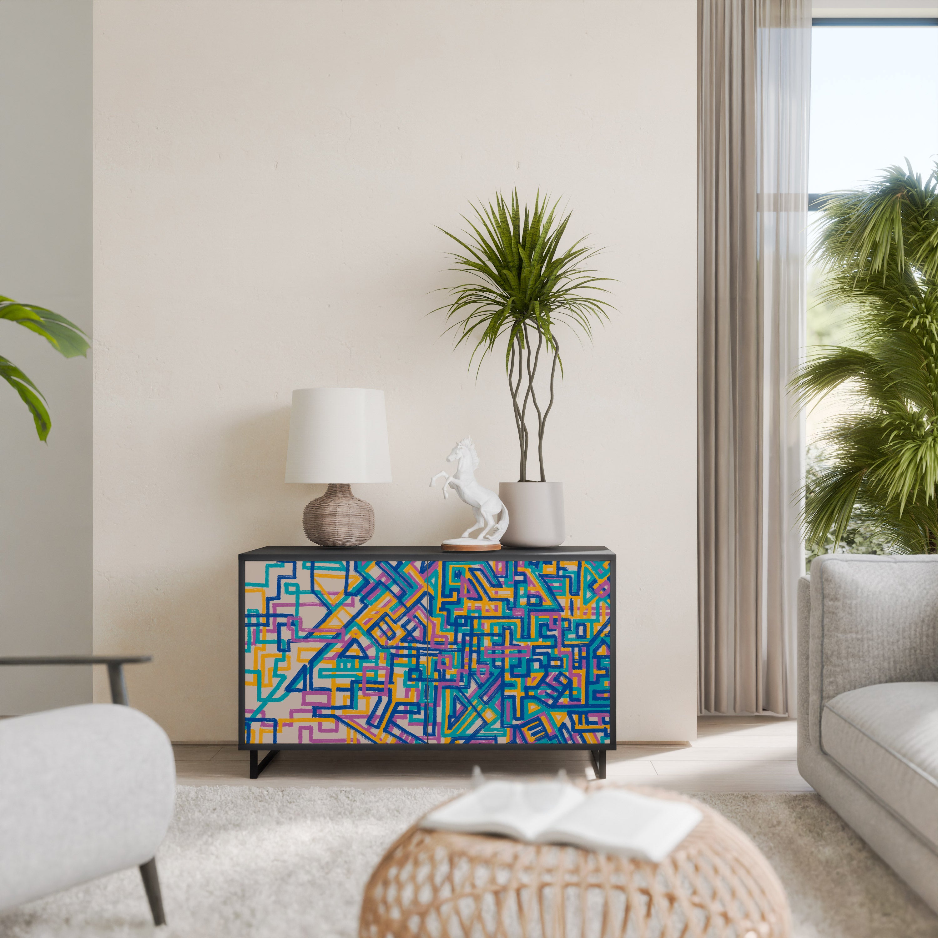 MEMORIES MAP 2-Door Sideboard in Black Finish