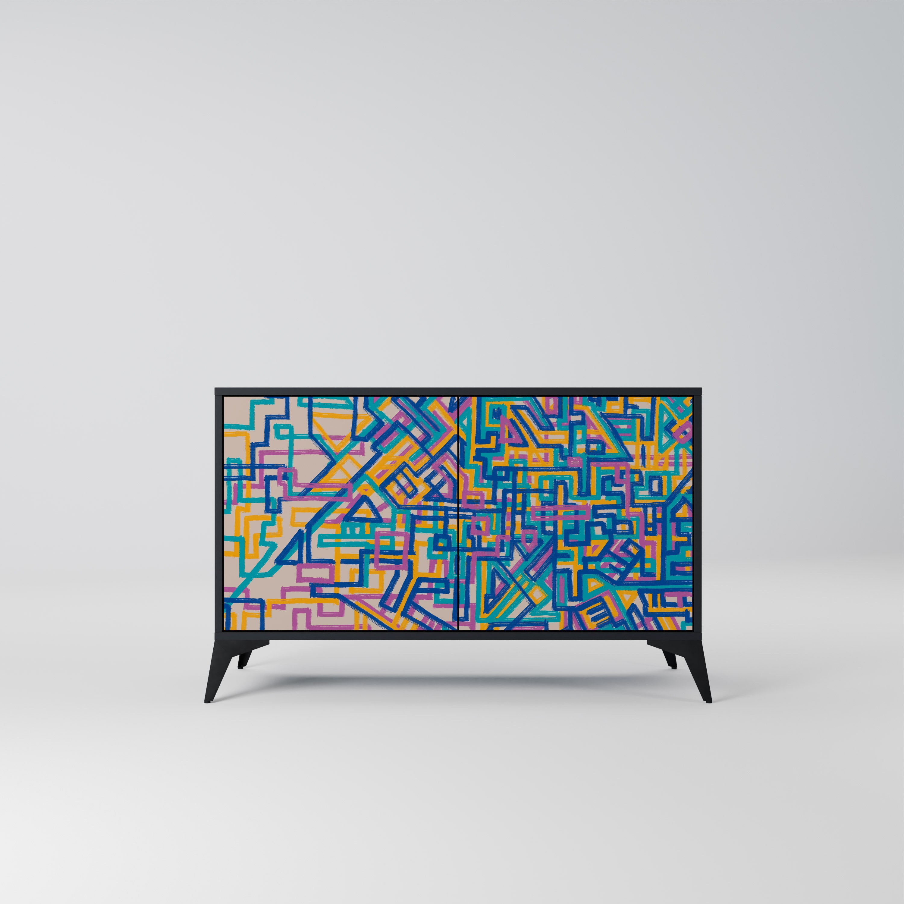 MEMORIES MAP 2-Door Sideboard in Black Finish