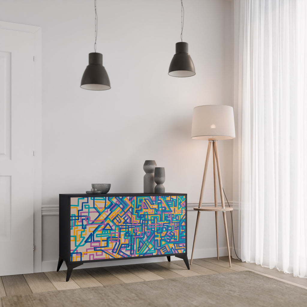 MEMORIES MAP 2-Door Sideboard in Black Finish