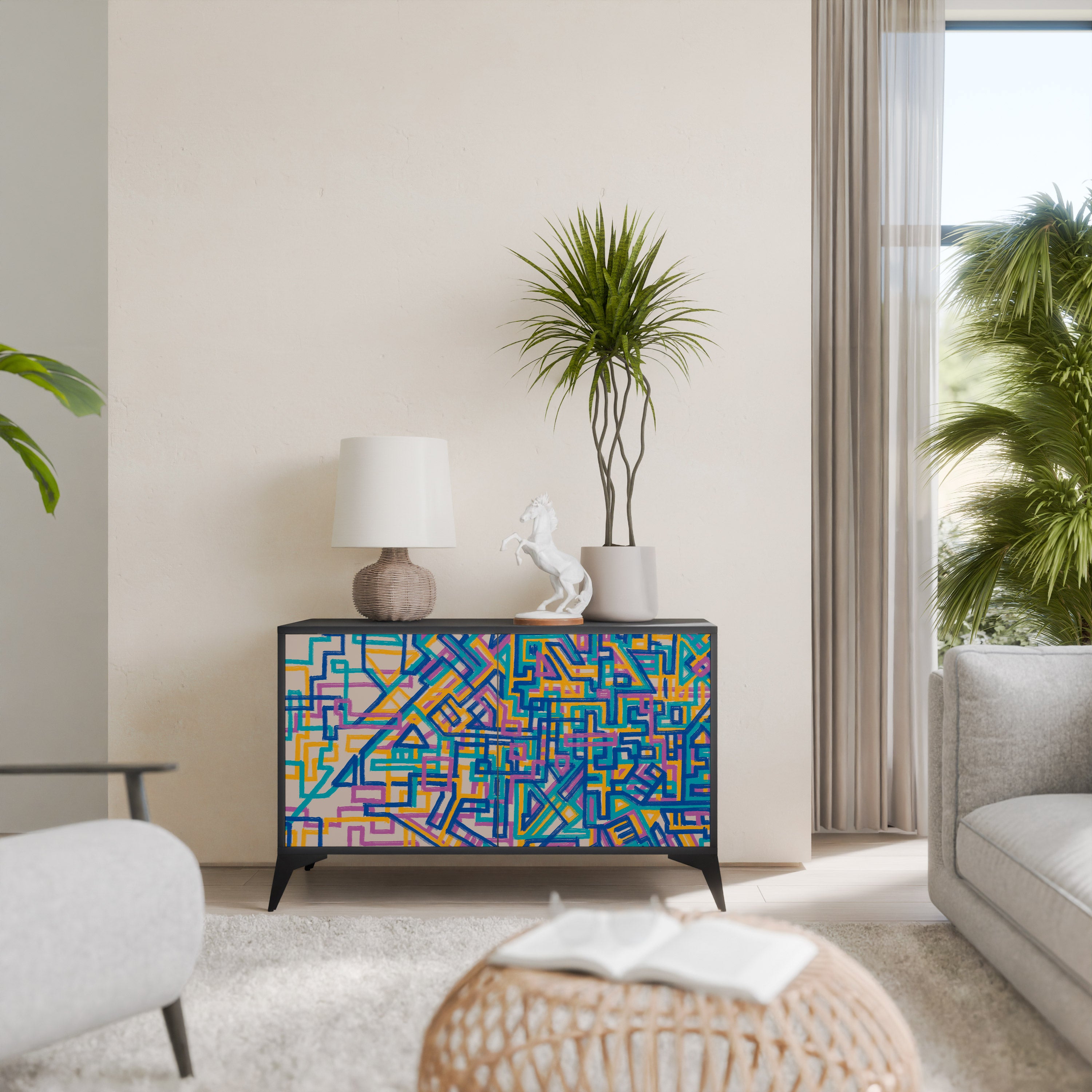 MEMORIES MAP 2-Door Sideboard in Black Finish