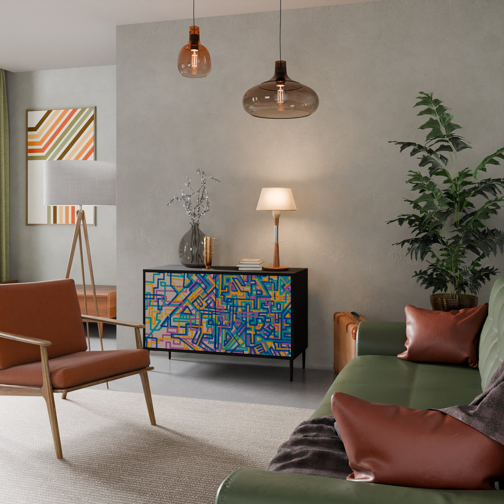 MEMORIES MAP 2-Door Sideboard in Black Finish