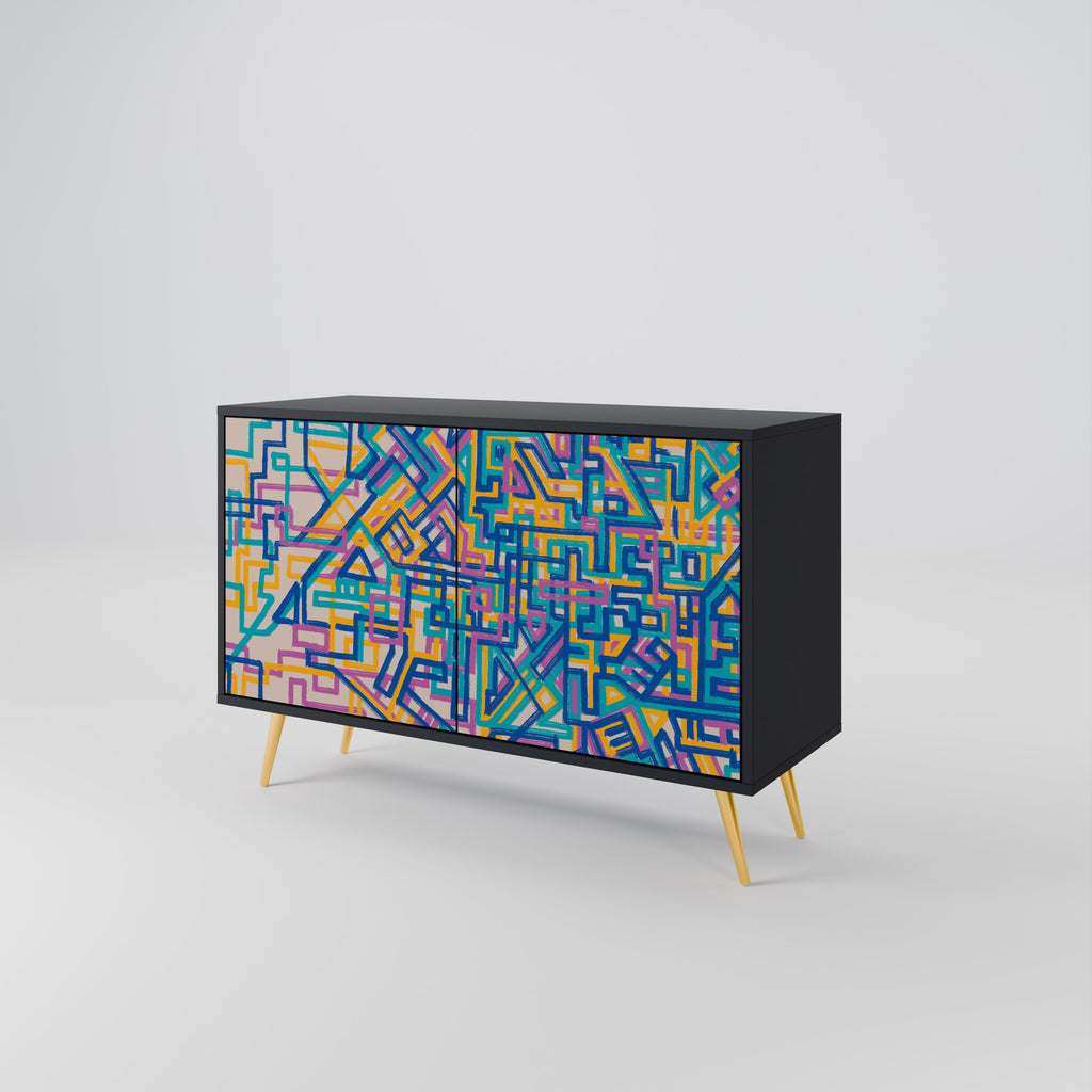 MEMORIES MAP 2-Door Sideboard in Black Finish