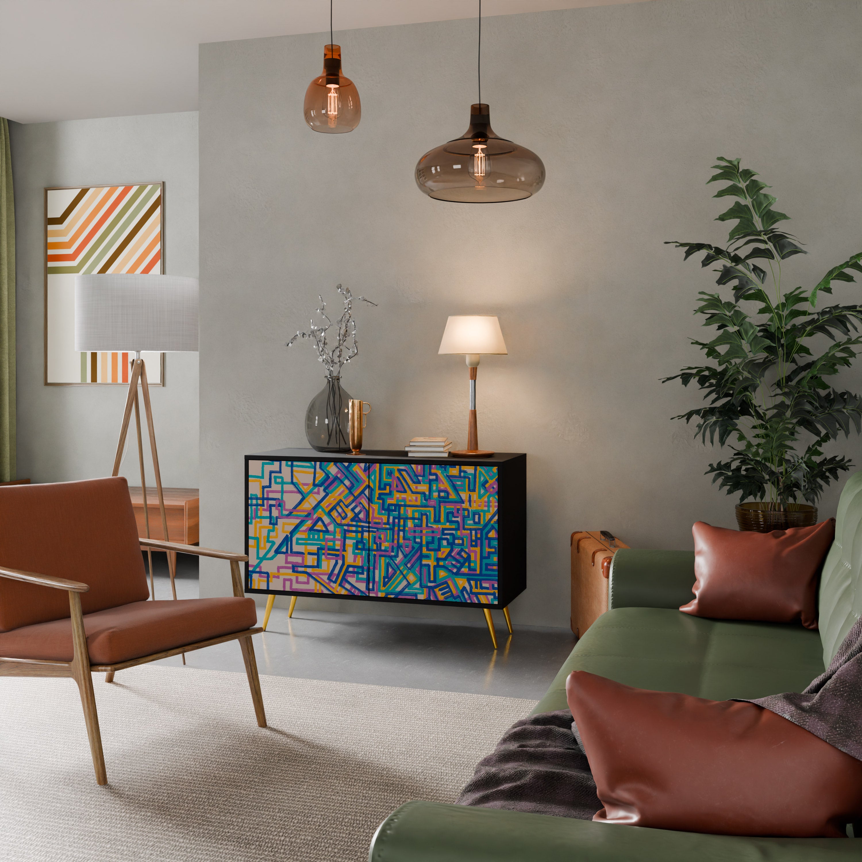 MEMORIES MAP 2-Door Sideboard in Black Finish