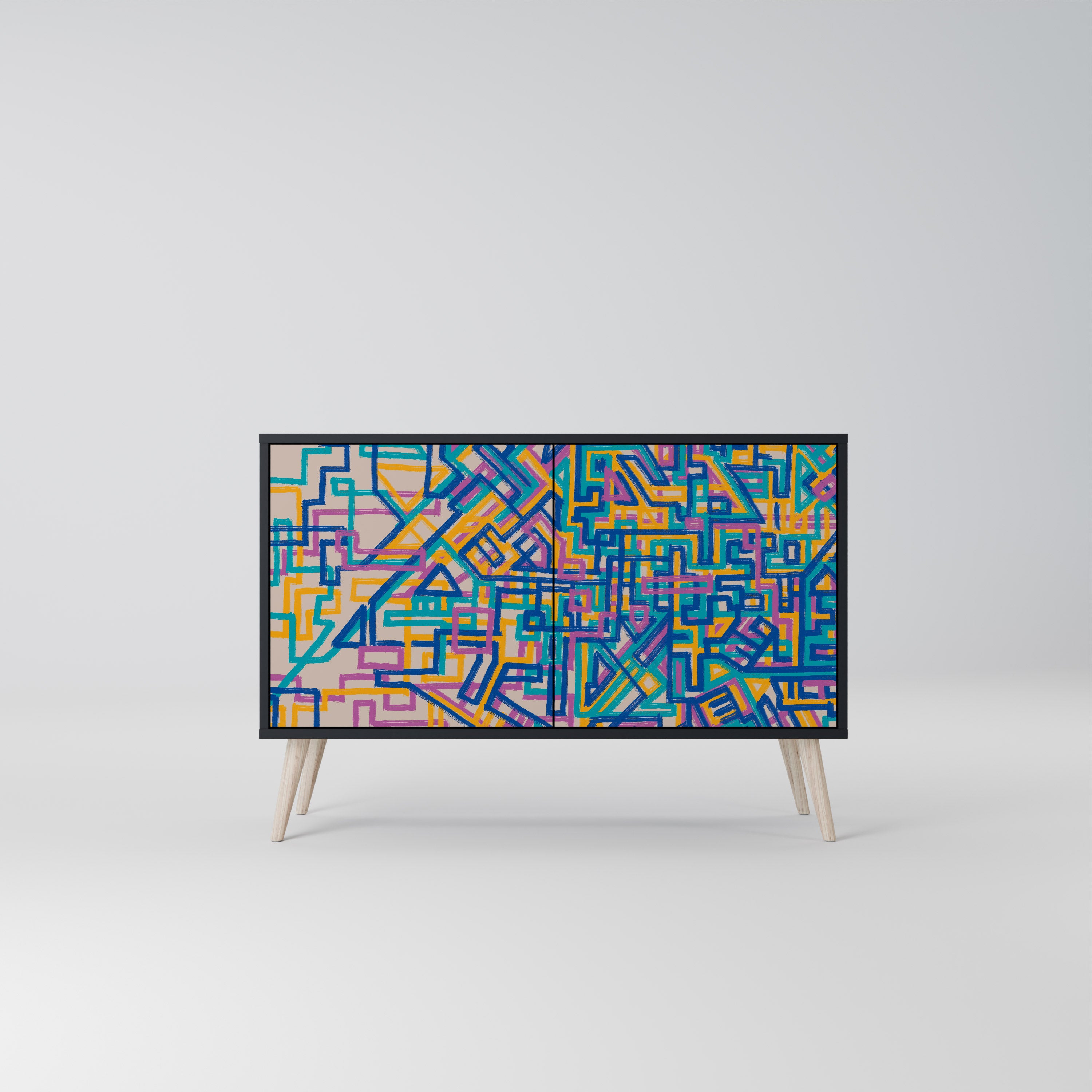 MEMORIES MAP 2-Door Sideboard in Black Finish